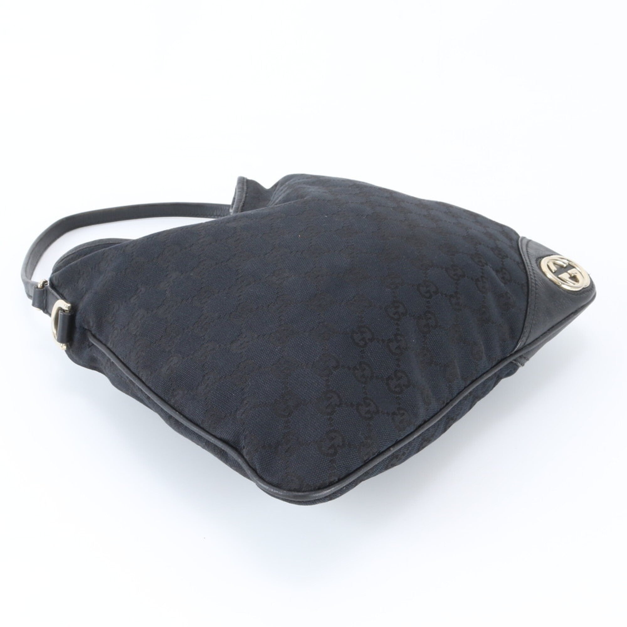 Gucci Gg Canvas Black Leather Canvas Shoulder Bag (Pre-Owned)
