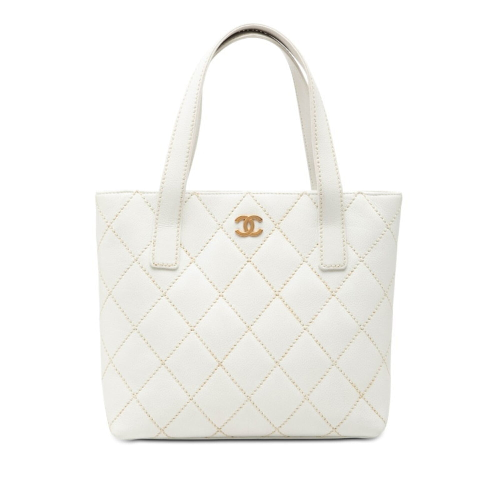 Chanel White Leather Handbag Tote Bag (Pre-Owned)