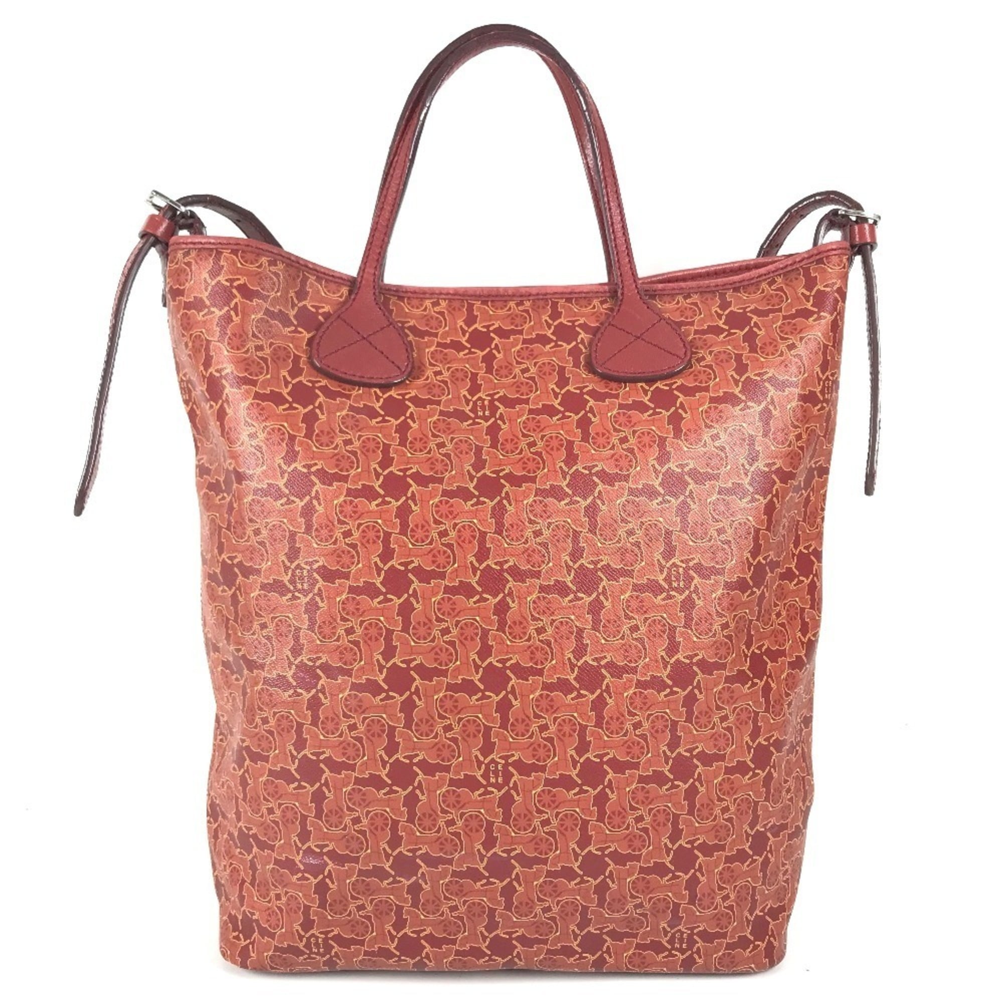 Celine Red Color Leather Coated Canvas Shoulder Bag Tote Bag (Pre-Owned)
