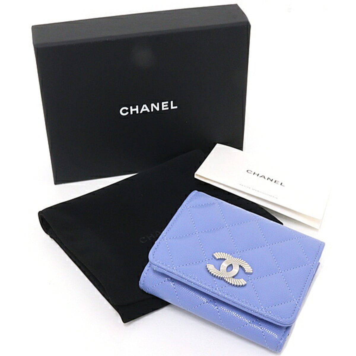 Chanel Matelasse Blue Grained Calfskin Wallet (Tri-Fold) (Pre-Owned)