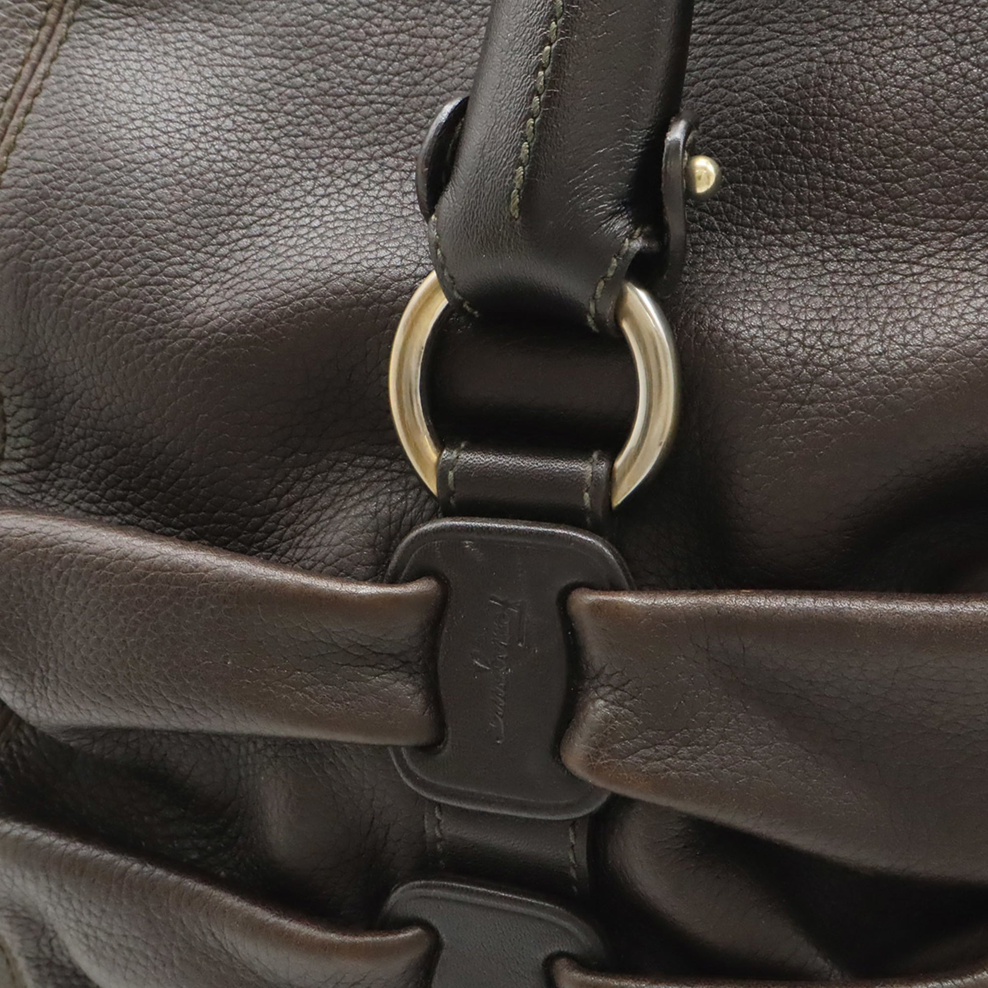 Salvatore Ferragamo Dark Brown Leather Handbag Tote Bag (Pre-Owned)