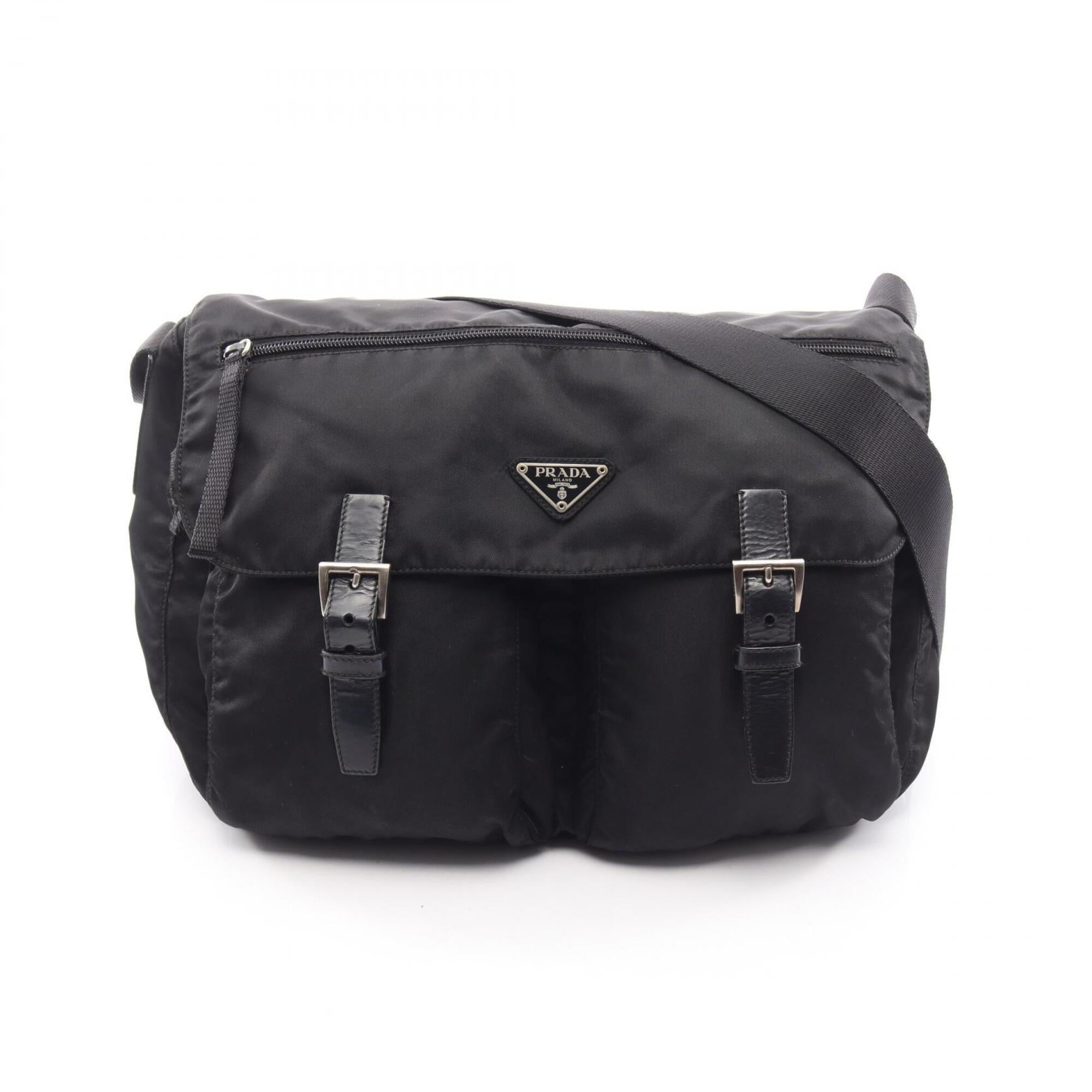 Prada Black Nylon Leather Handbag Messenger Bag Shoulder Bag (Pre-Owned)