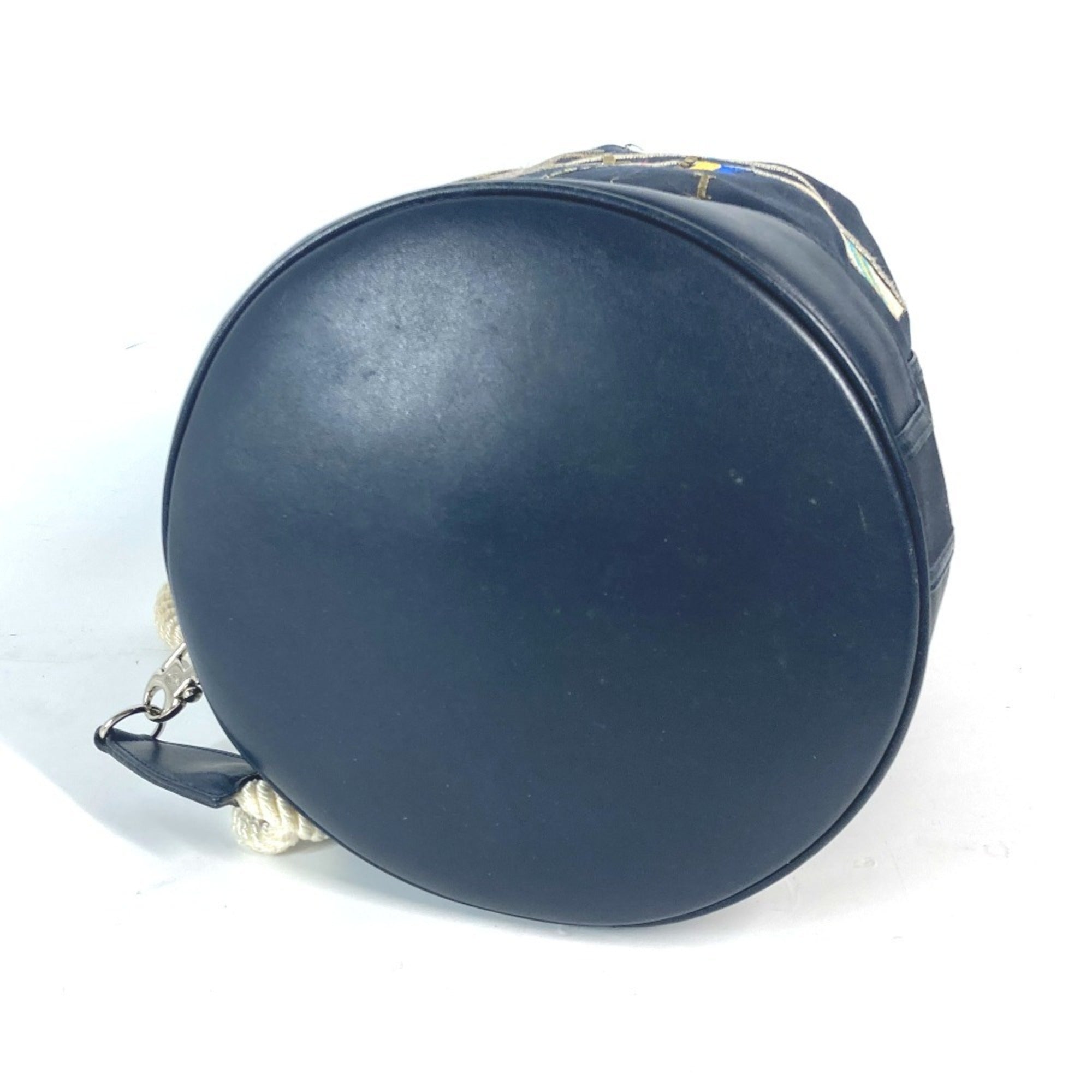 Gucci Navy Coated Canvas Leather Shoulder Bag (Pre-Owned)
