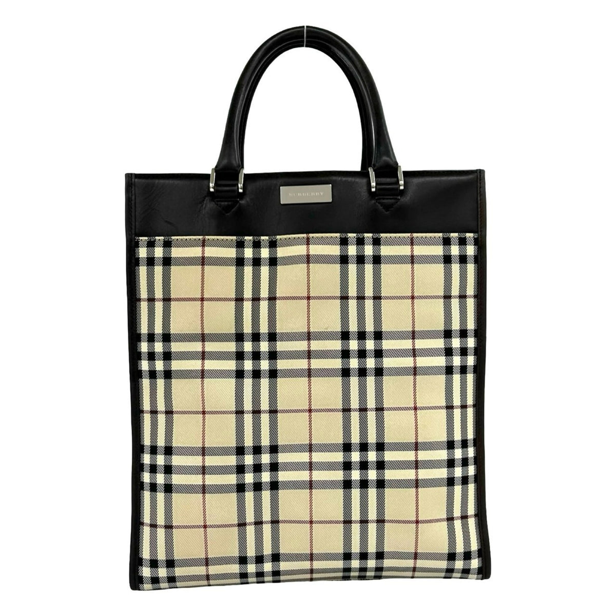 Burberry Beige Brown Canvas Leather Handbag Tote Bag (Pre-Owned)