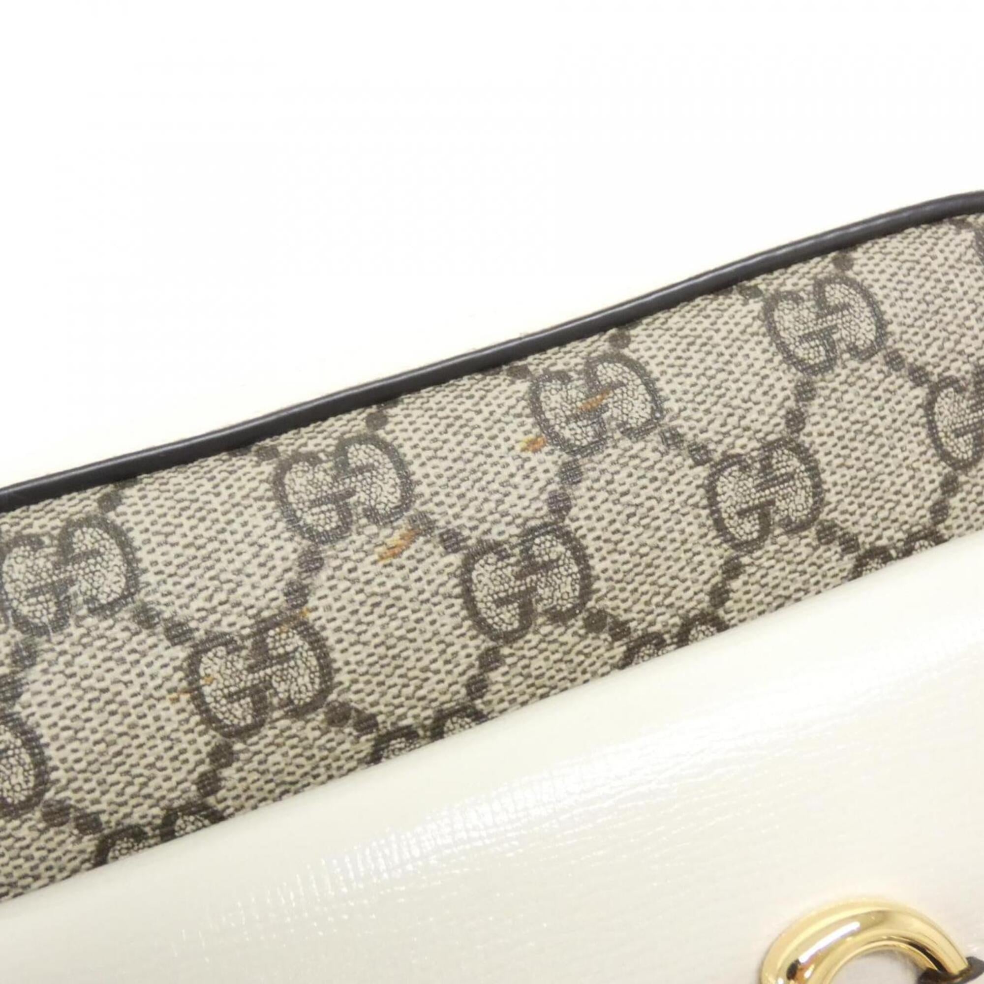 Gucci Beige White Gg Supreme Leather Shoulder Bag (Pre-Owned)