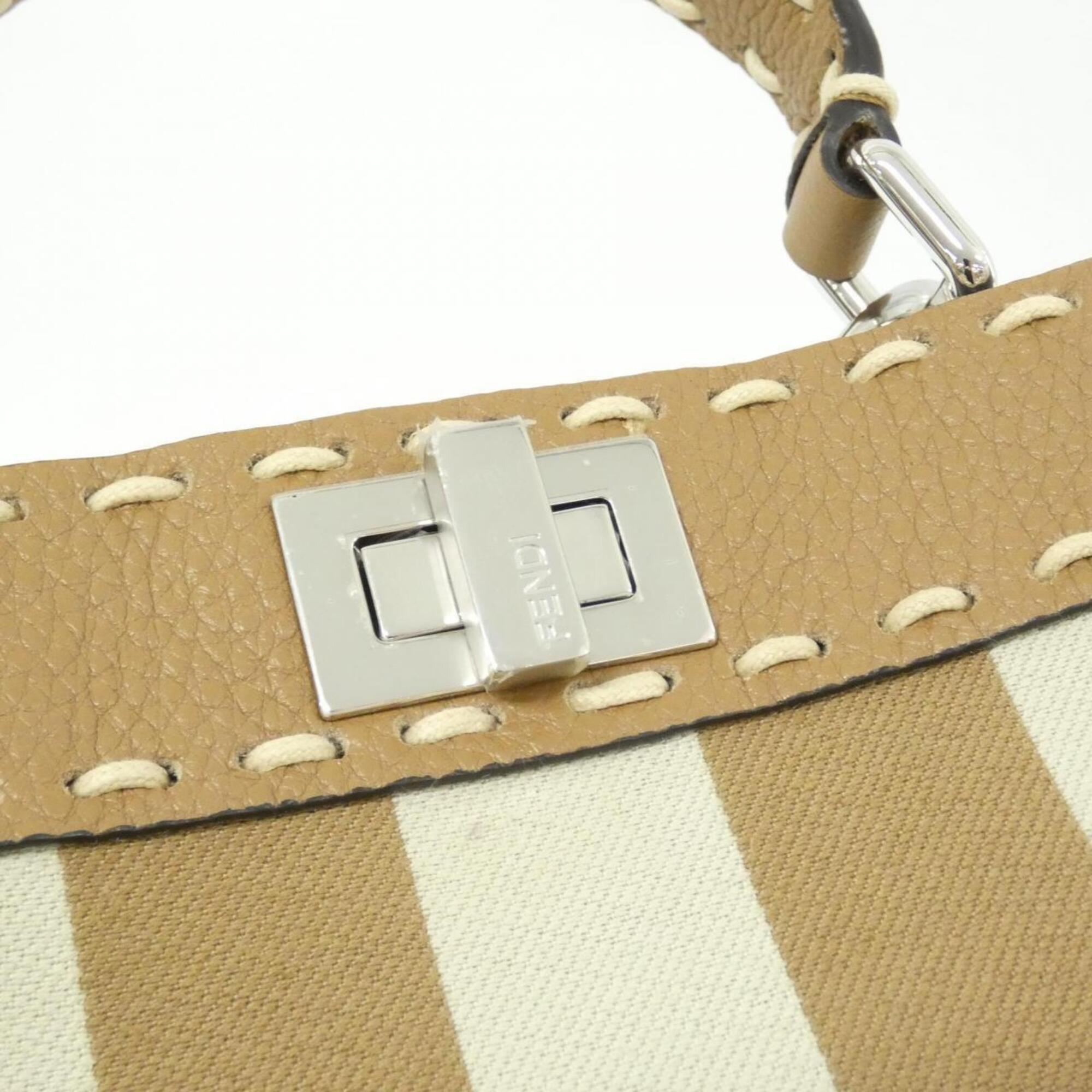 Fendi Beige Light Brown Canvas Leather Handbag (Pre-Owned)