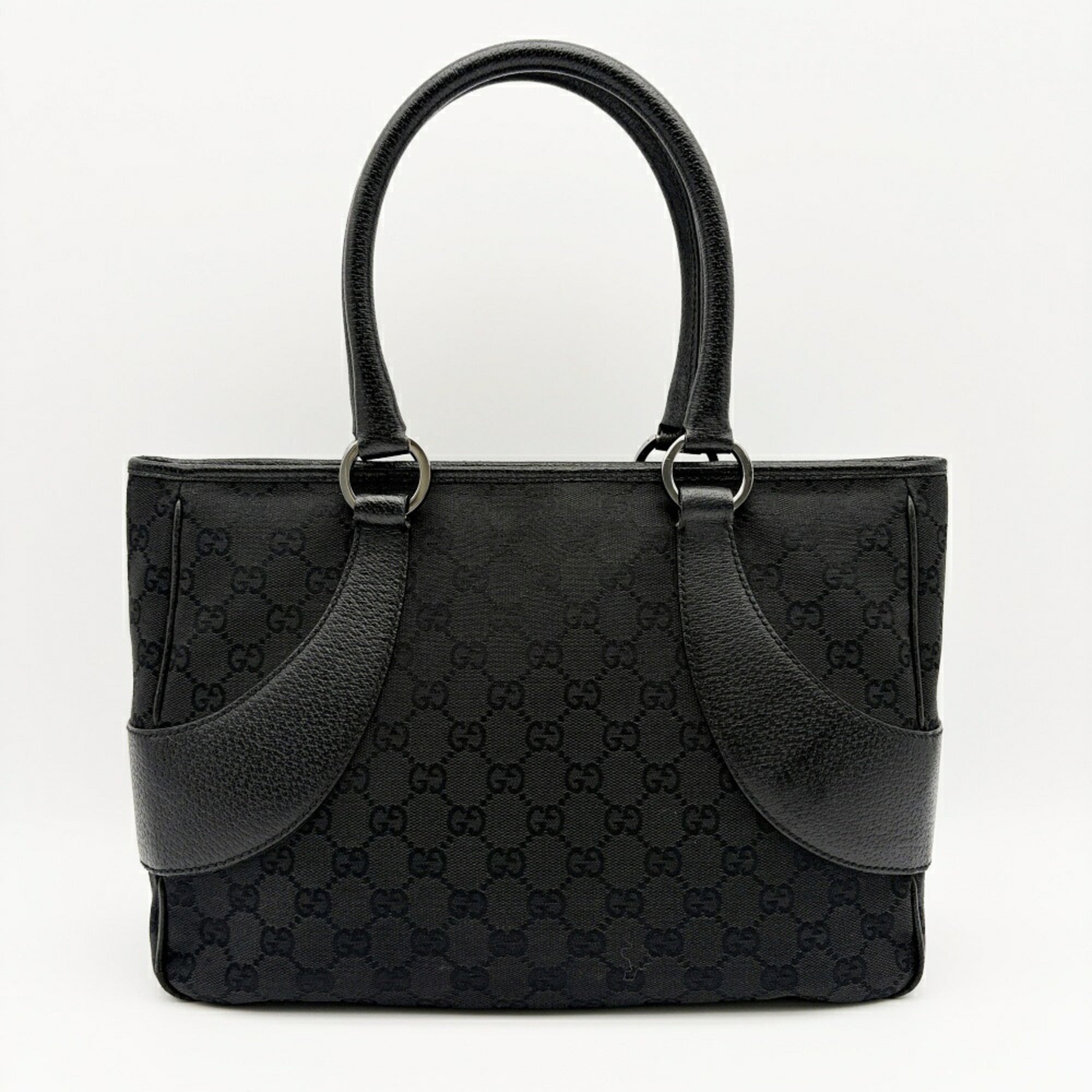 Gucci Black Gg Canvas Leather Tote Bag (Pre-Owned)