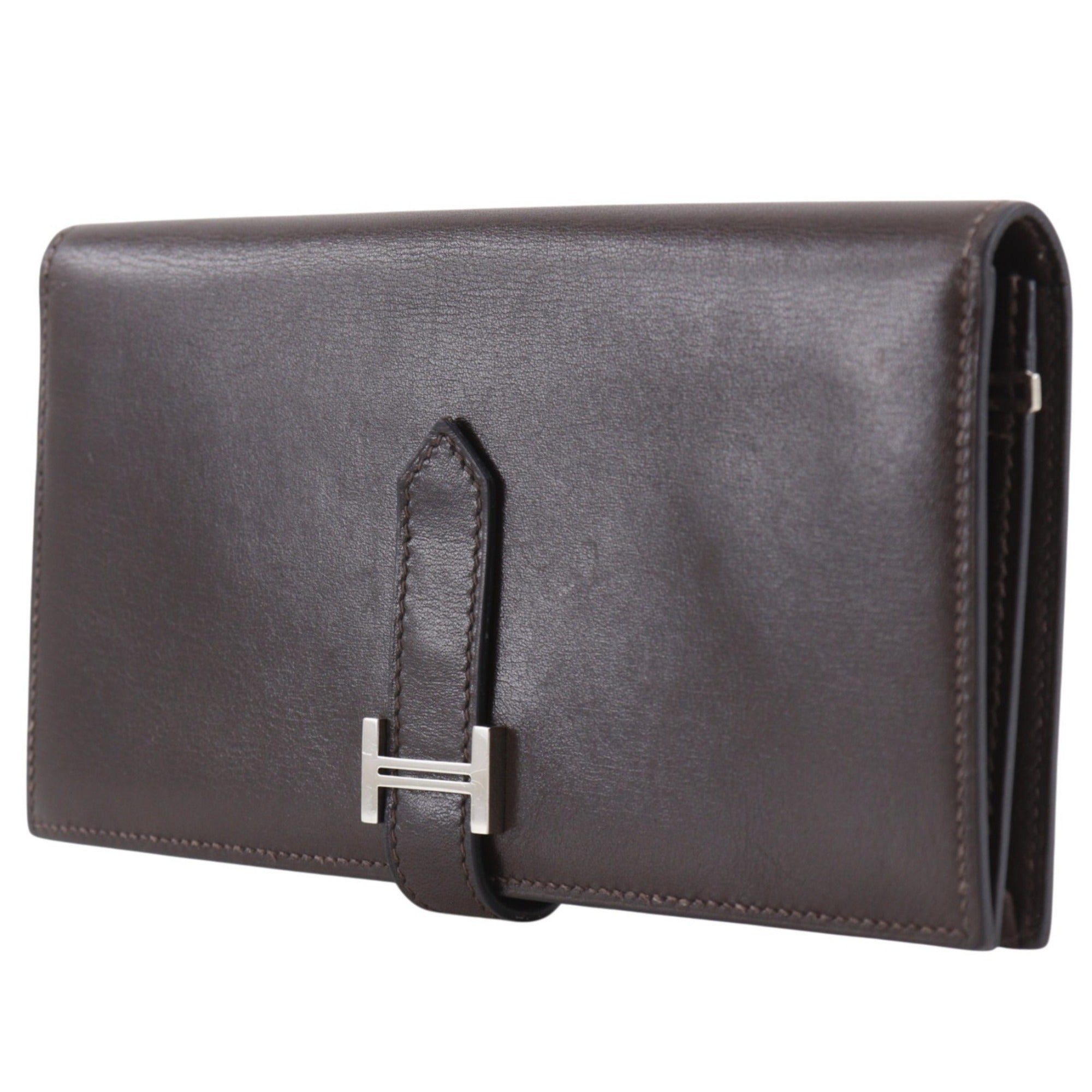Hermes Brown Box Calf Leather Long Wallet (Bi-Fold) (Pre-Owned)