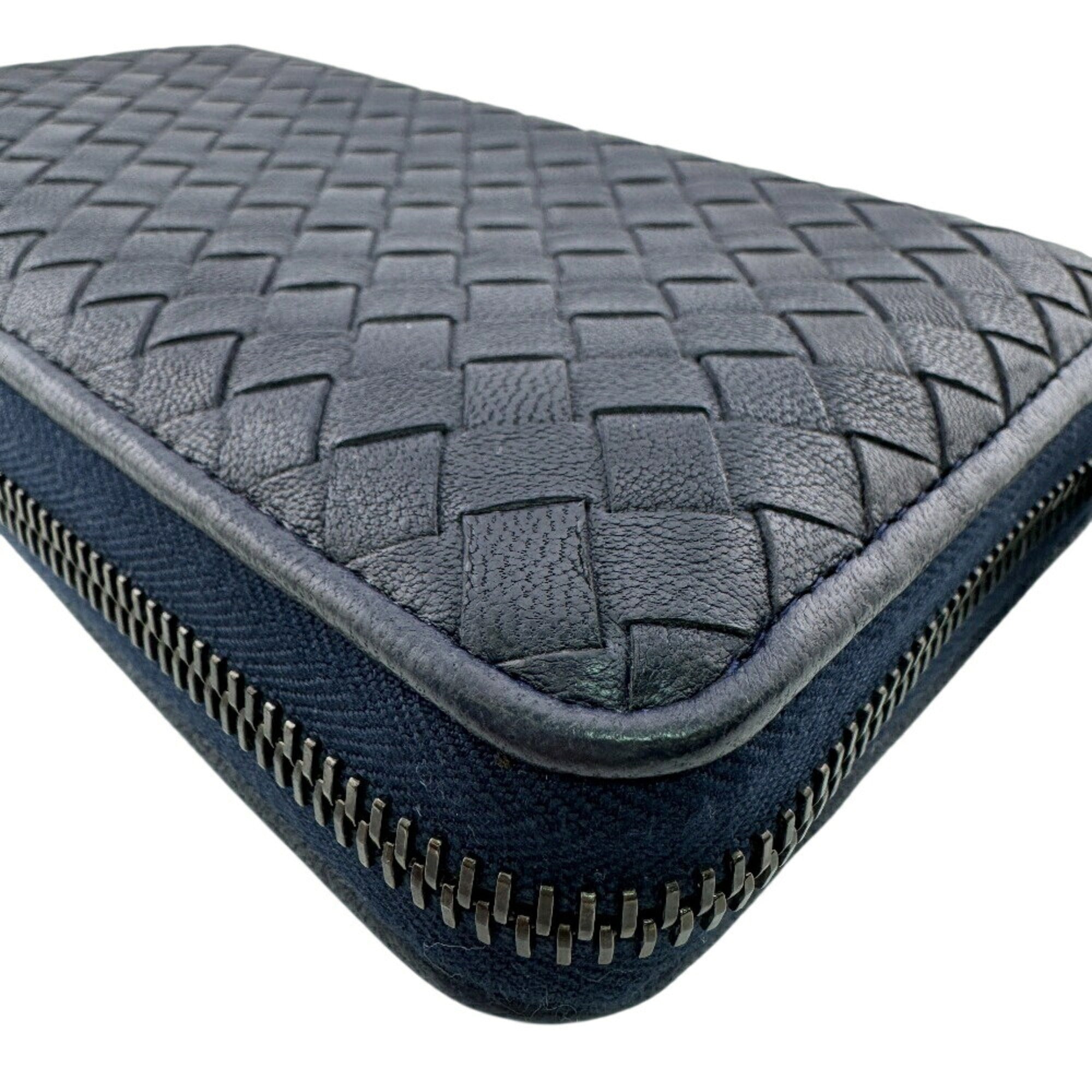 Bottega Veneta Intrecciato Navy Intrecciato Long Wallet (Bi-Fold) (Pre-Owned)