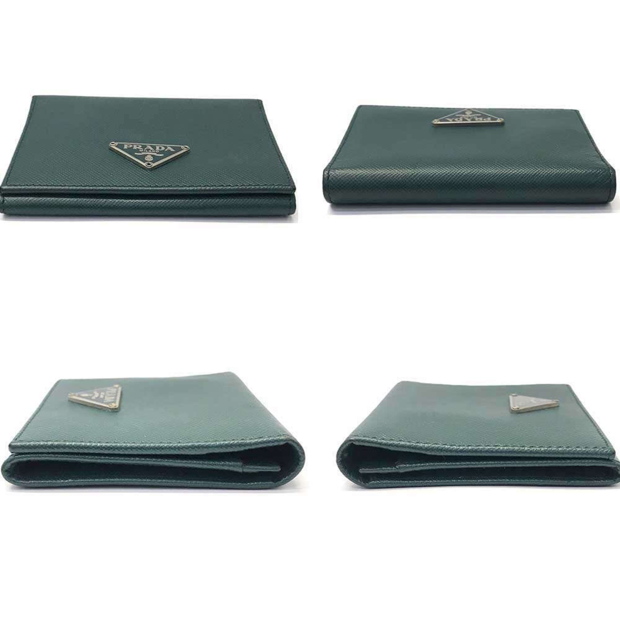 Prada Green Saffiano Triangle Wallet (Bi-Fold) (Pre-Owned)