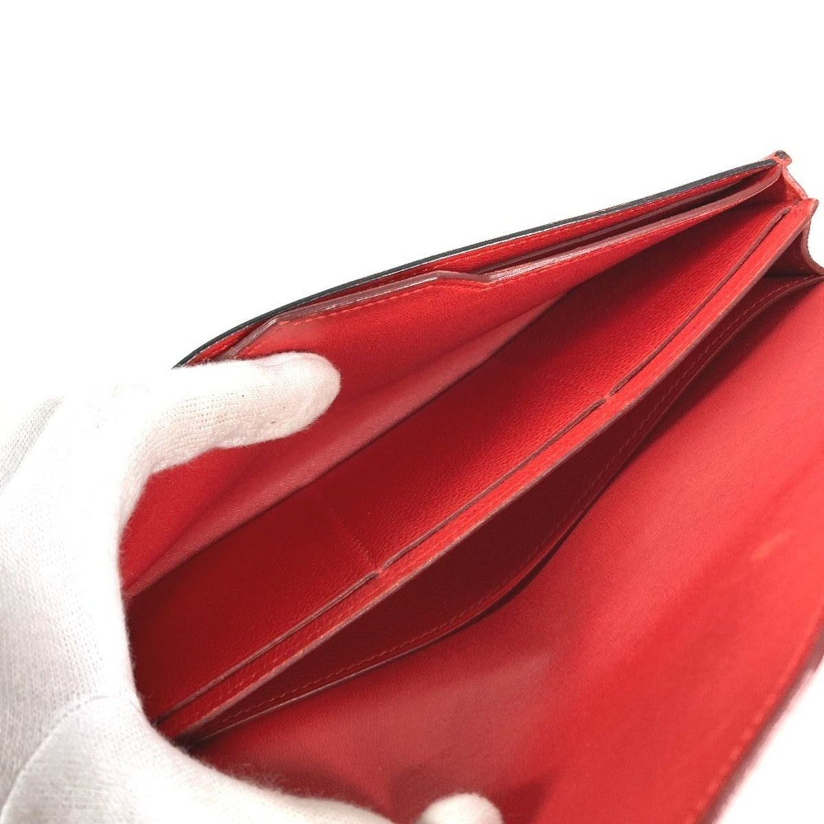 Hermes Red Color Leather Long Wallet (Bi-Fold) (Pre-Owned)
