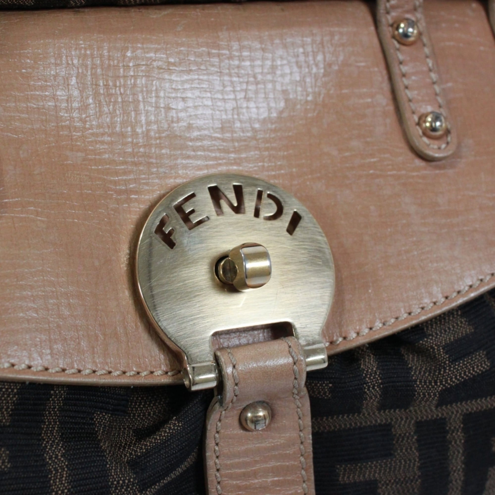 Fendi Beige Brown Canvas Leather Handbag (Pre-Owned)