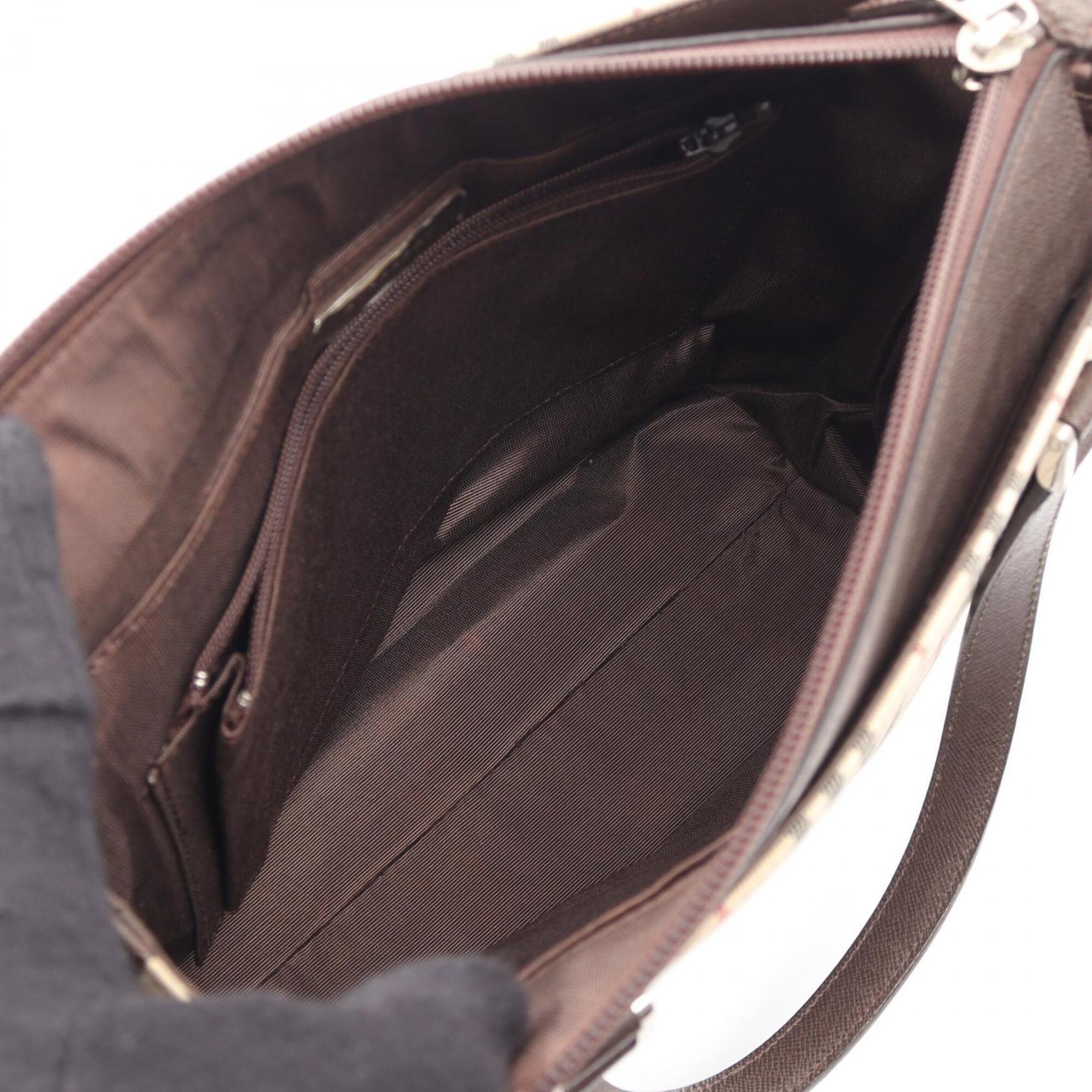 Burberry Beige Brown Multi-Color Canvas Leather Handbag (Pre-Owned)