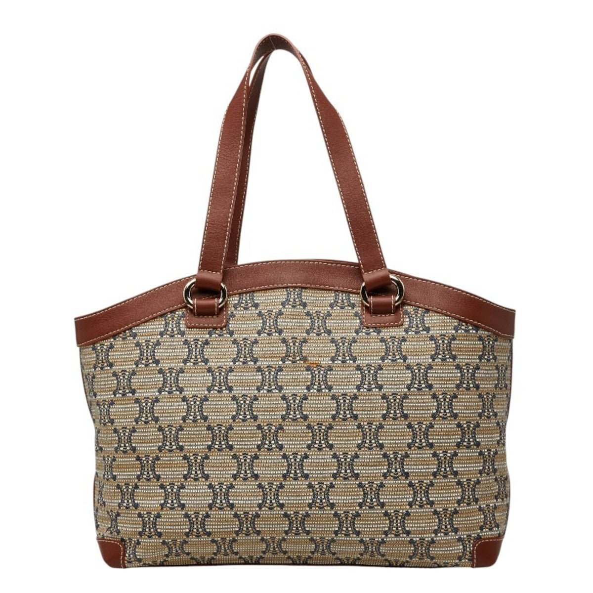 Celine Beige Brown Leather Canvas Shoulder Bag Tote Bag (Pre-Owned)