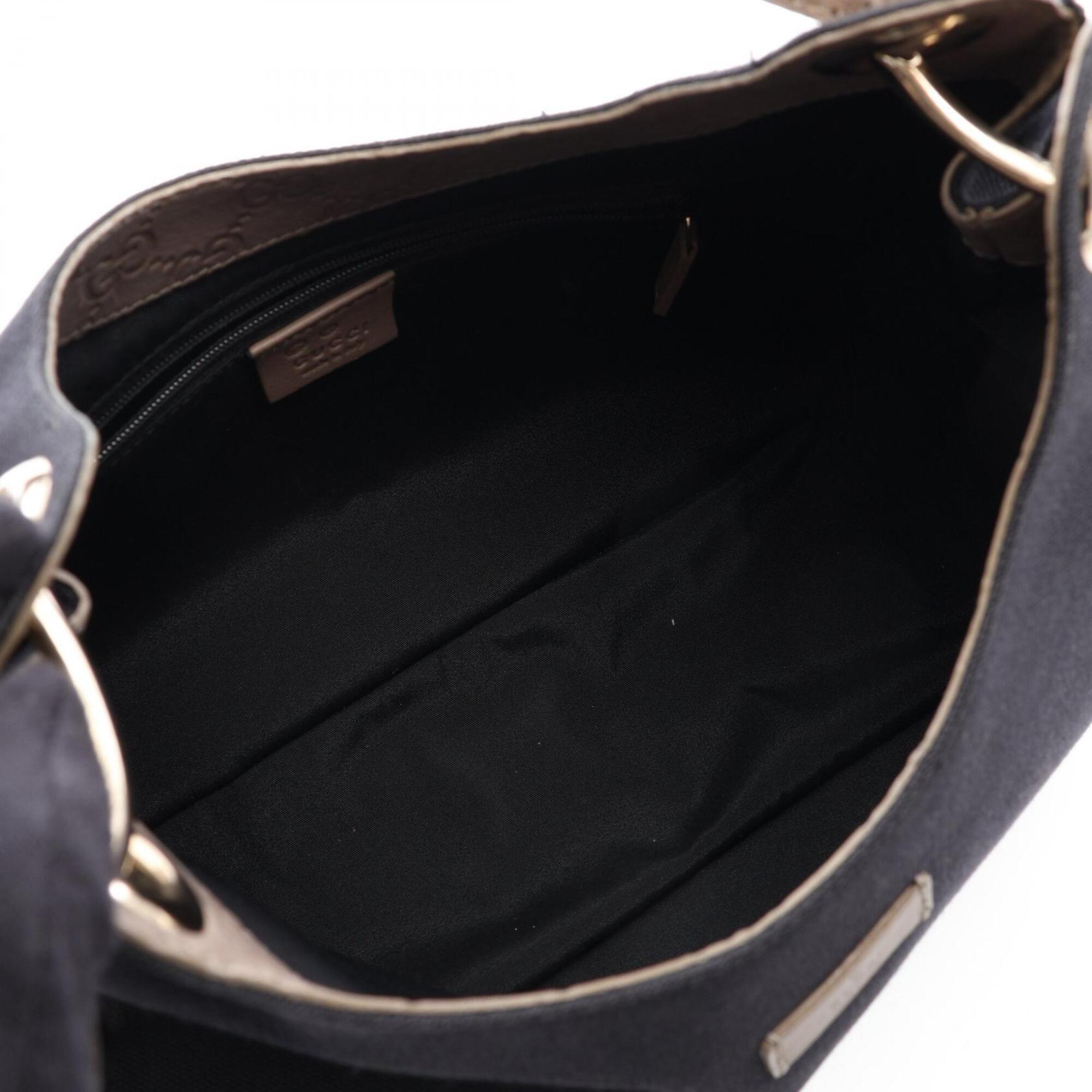 Gucci Beige Black Canvas Leather Handbag Shoulder Bag (Pre-Owned)