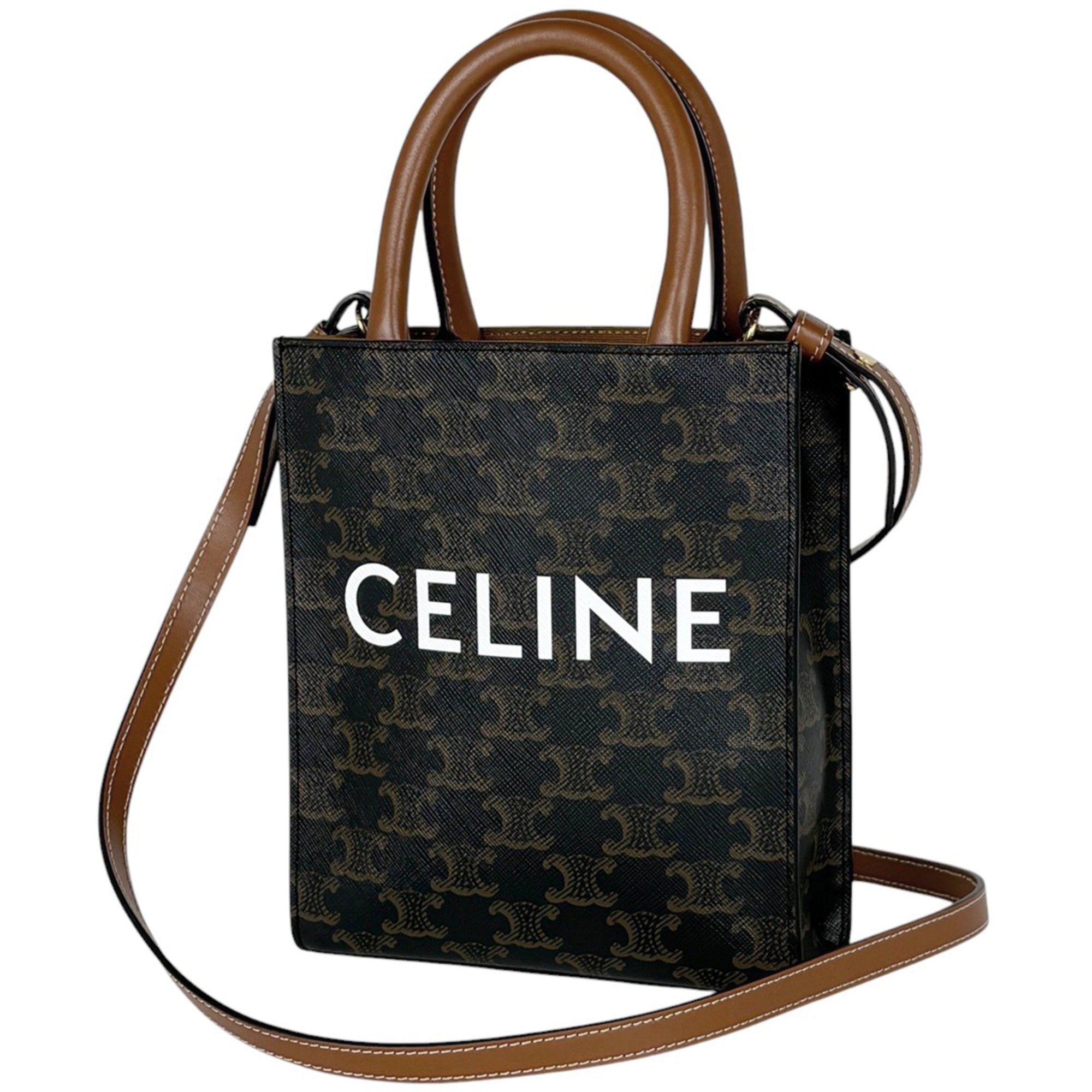 Celine Black Brown Coated Canvas Leather Tote Bag (Pre-Owned)