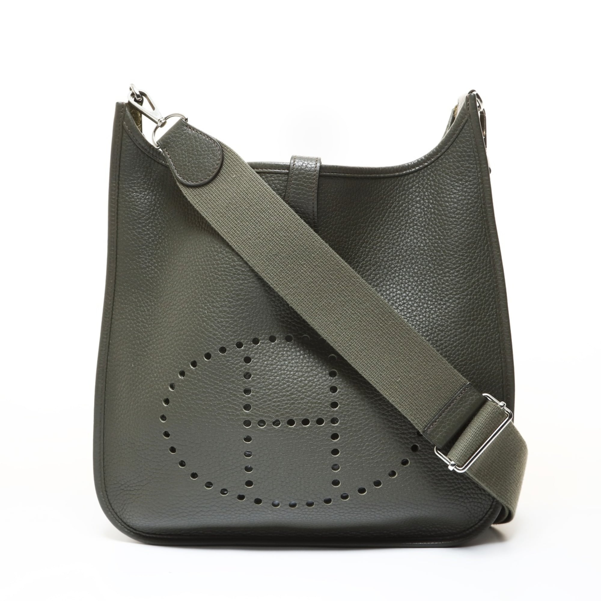 Hermes Evelyne Khaki Taurillon Clemence Leather Shoulder Bag (Pre-Owned)
