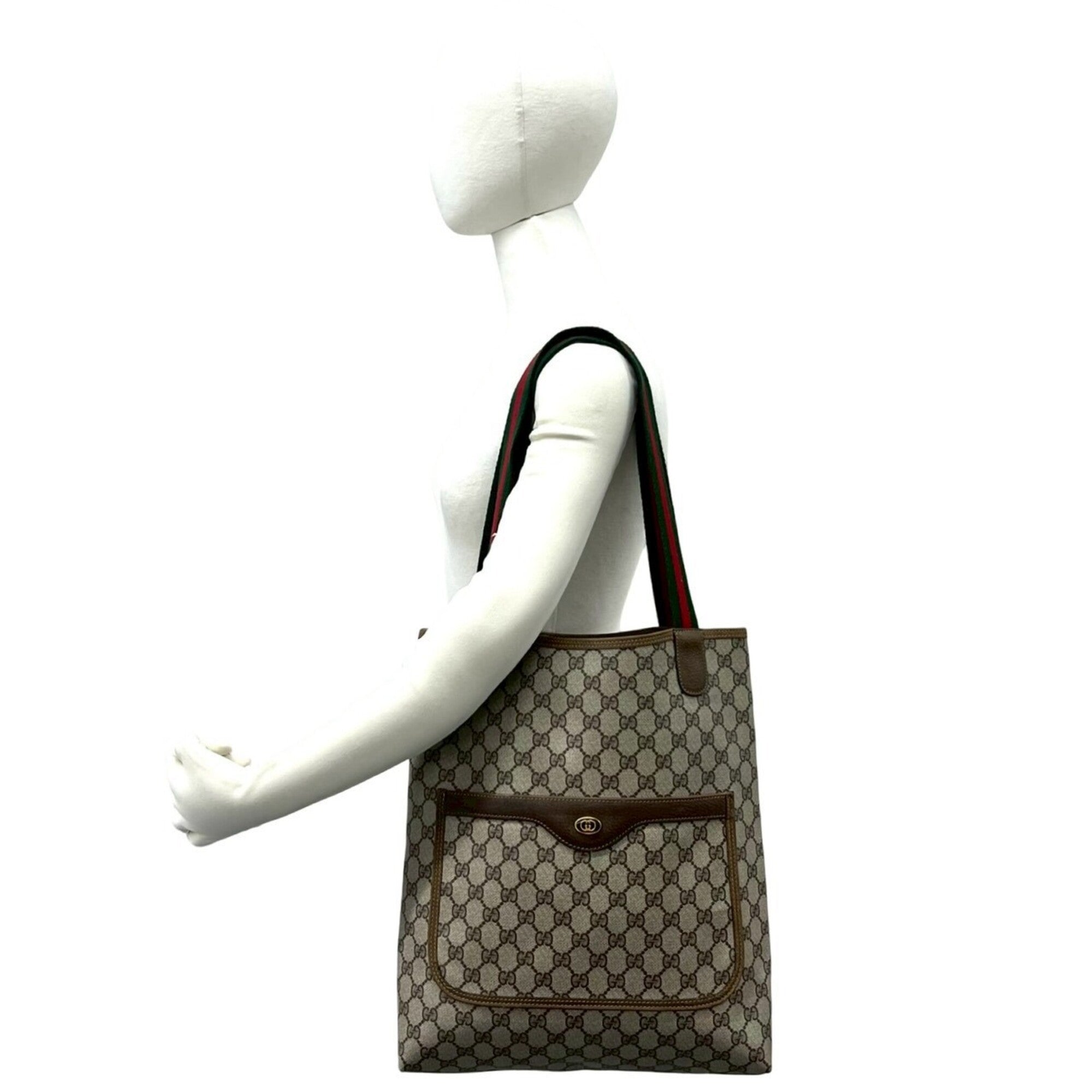Gucci Brown Green Red Color Pvc Leather Handbag Tote Bag (Pre-Owned)