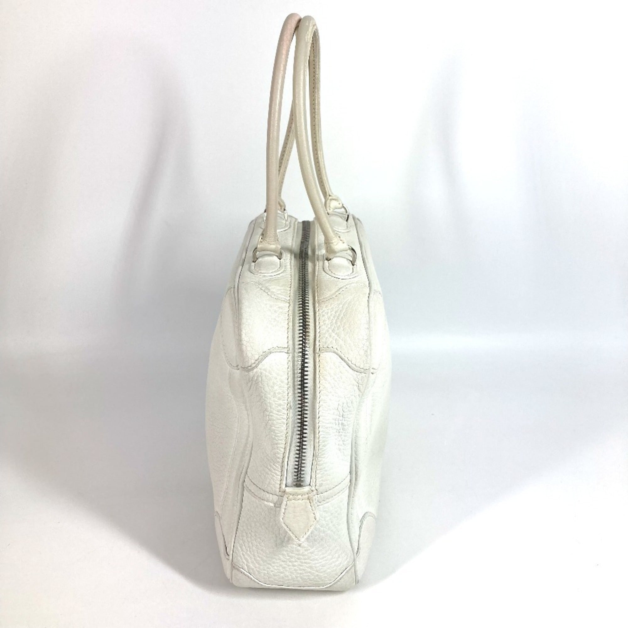 Hermes White Leather Boston Bag Handbag (Pre-Owned)