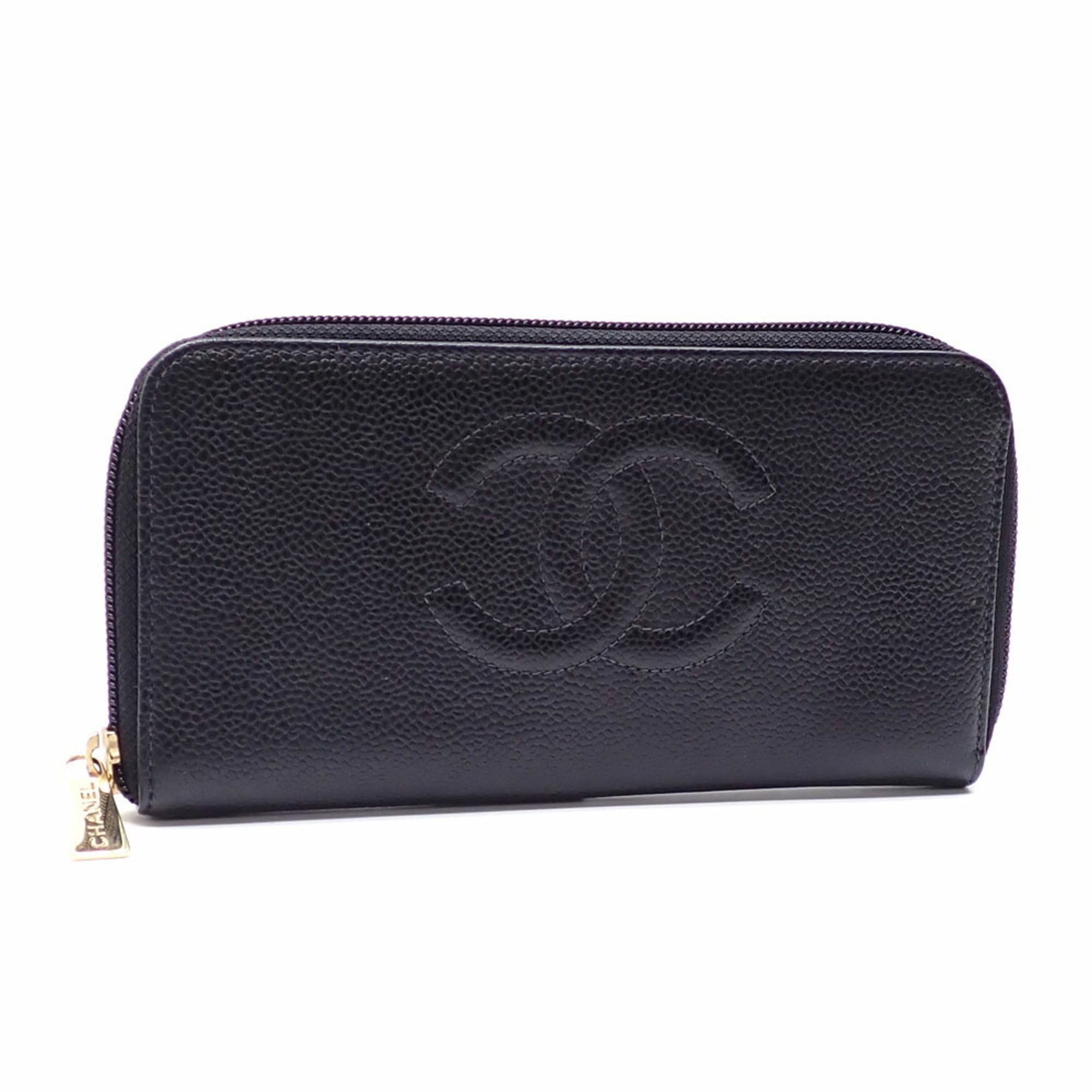 Chanel Black Leather Long Wallet (Bi-Fold) (Pre-Owned)