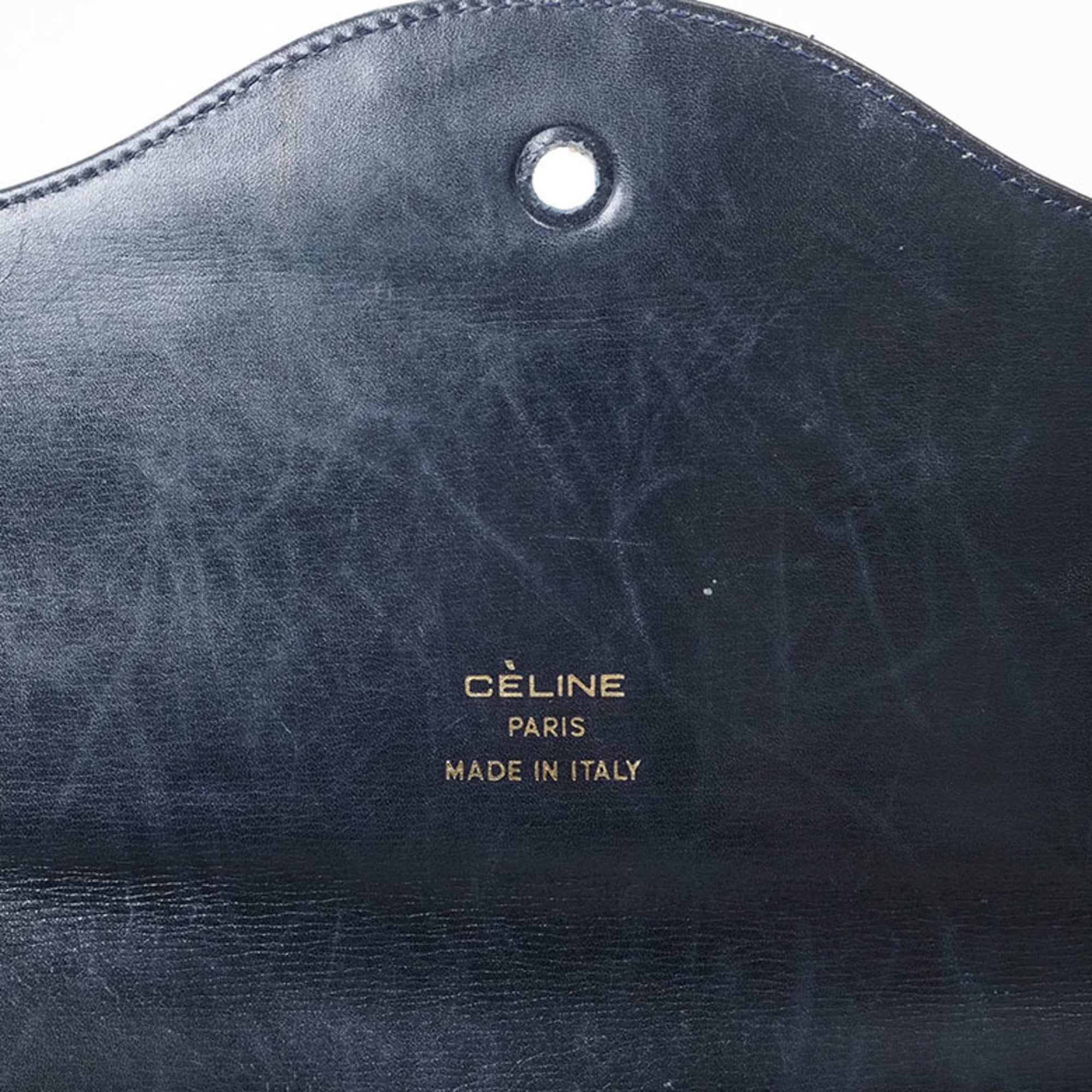 Celine Beige Navy Canvas Leather Shoulder Bag (Pre-Owned)