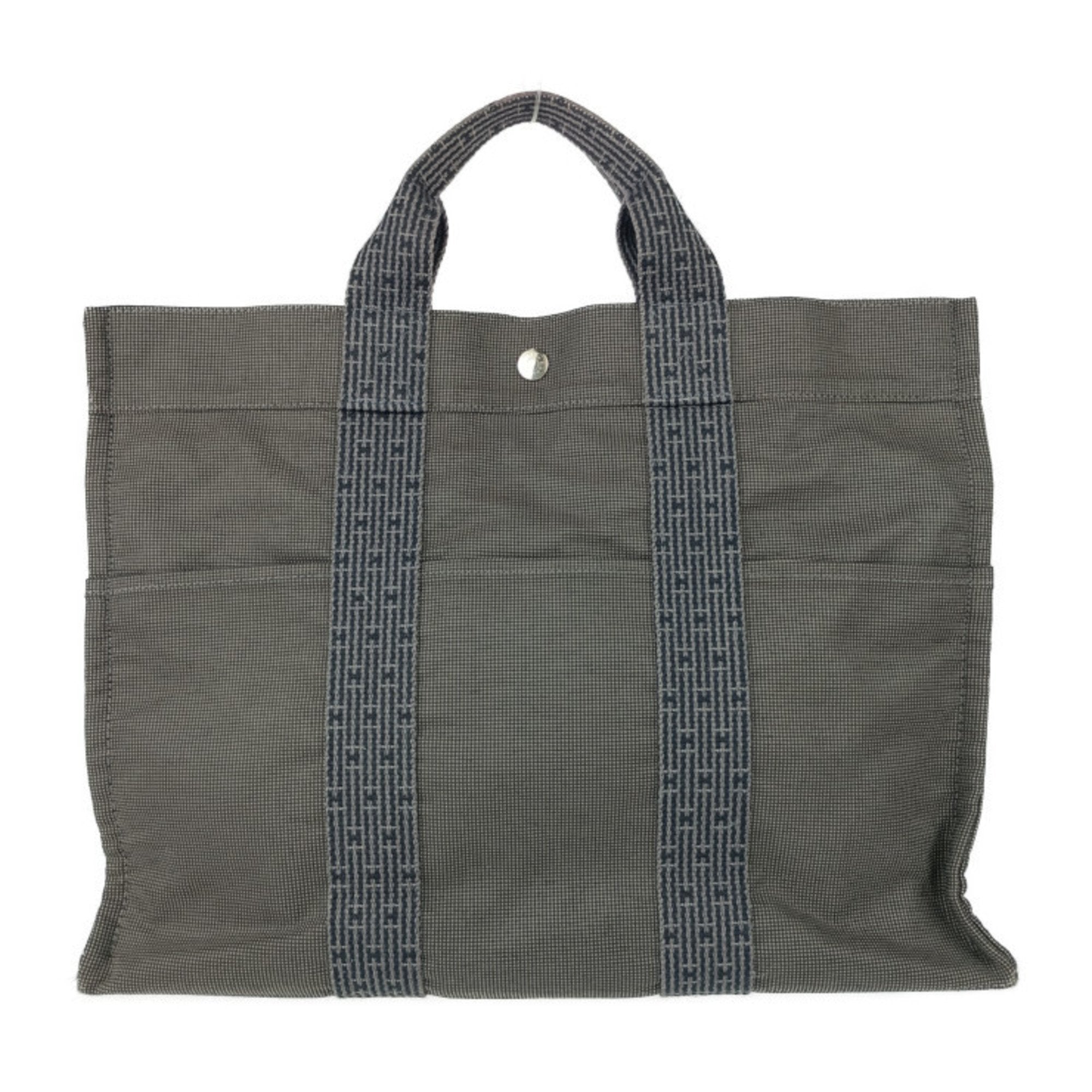 Hermes Gray Canvas Handbag Tote Bag (Pre-Owned)