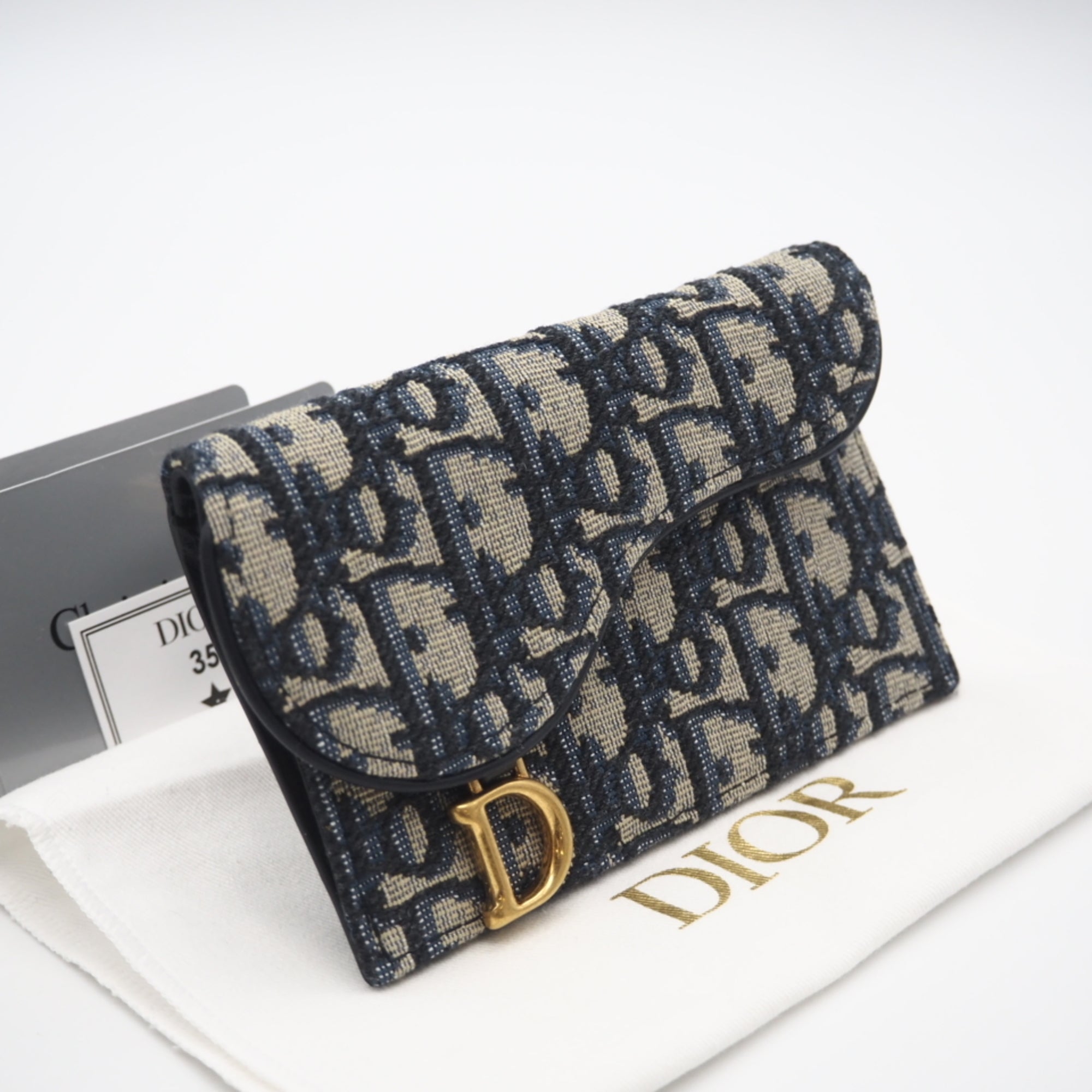 Christian Dior Beige Navy Canvas Leather Card Wallet (Pre-Owned)