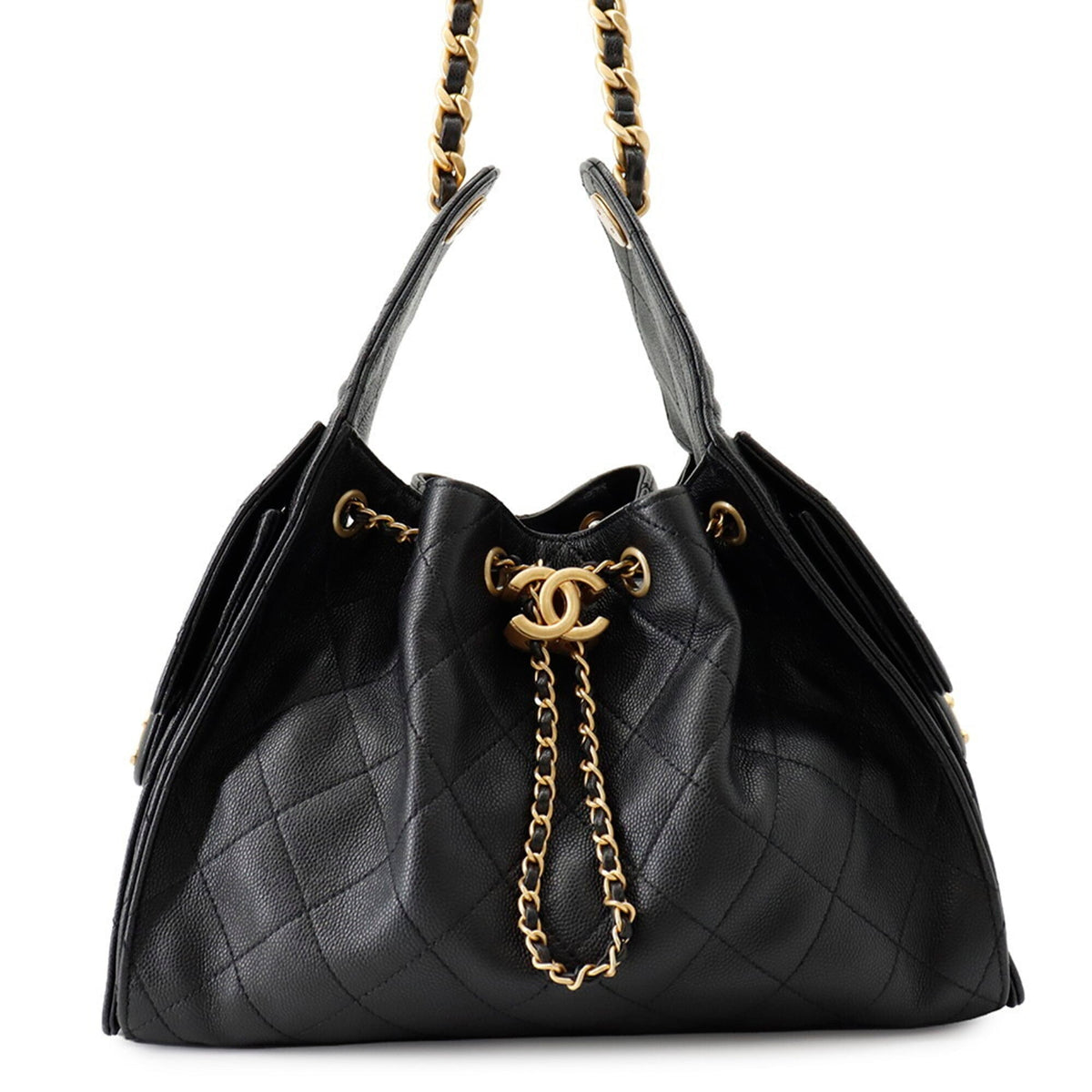 Chanel Black Grained Calfskin Handbag Shoulder Bag (Pre-Owned)