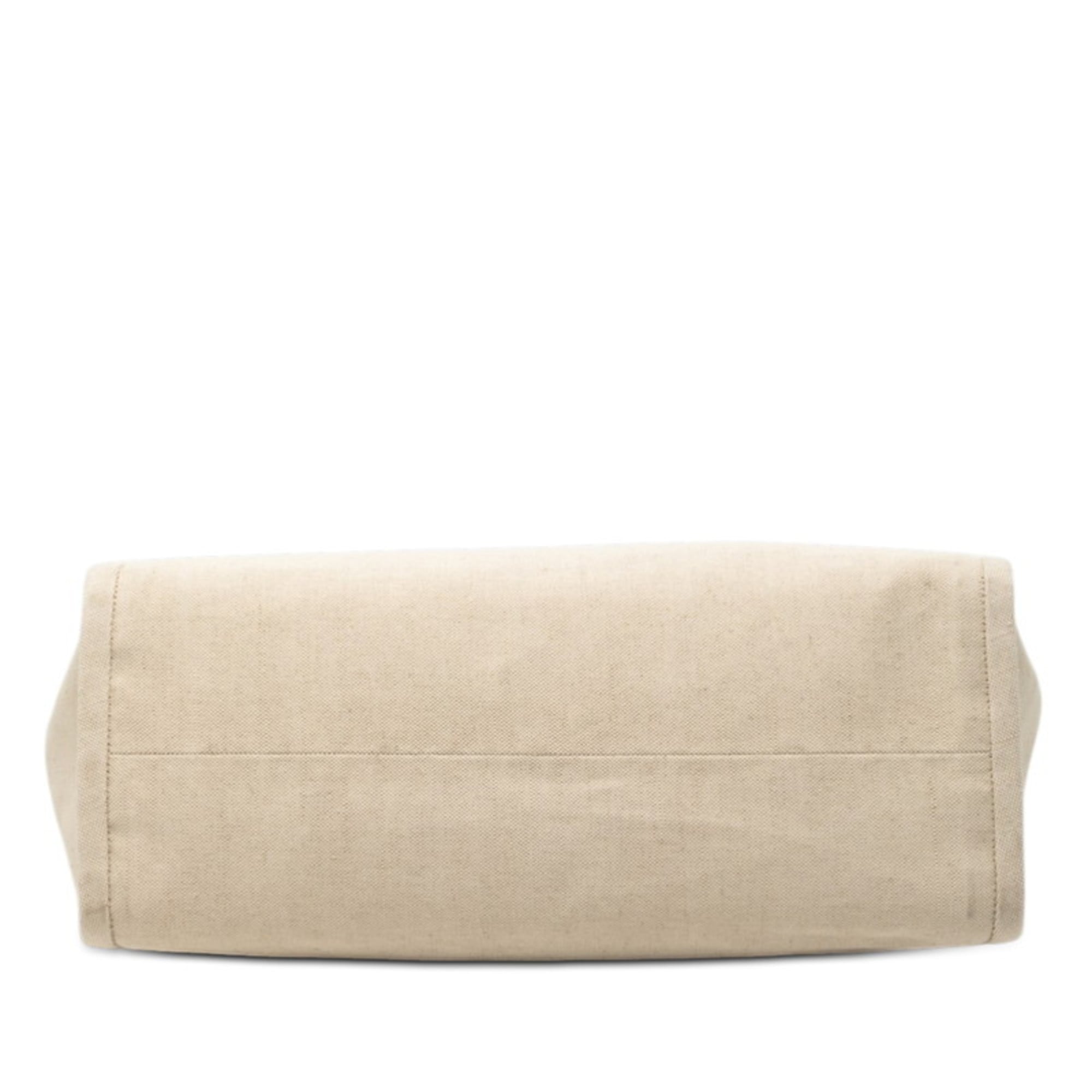 Prada Beige White Canvas Leather Tote Bag (Pre-Owned)