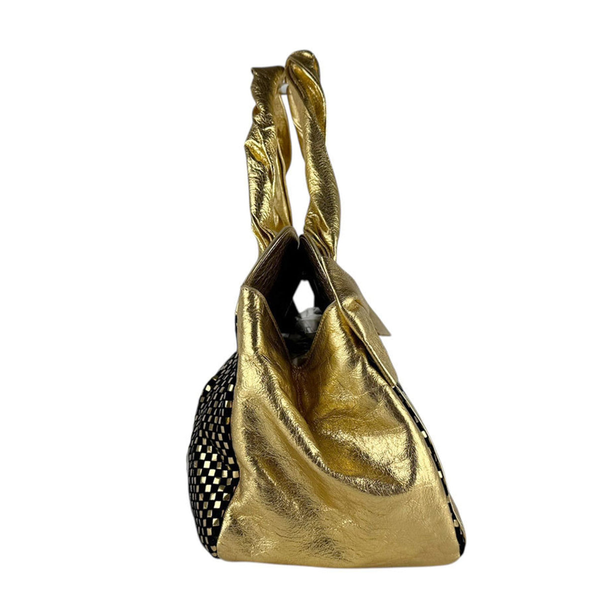 Unspecified Black Gold Leather Handbag (Pre-Owned)