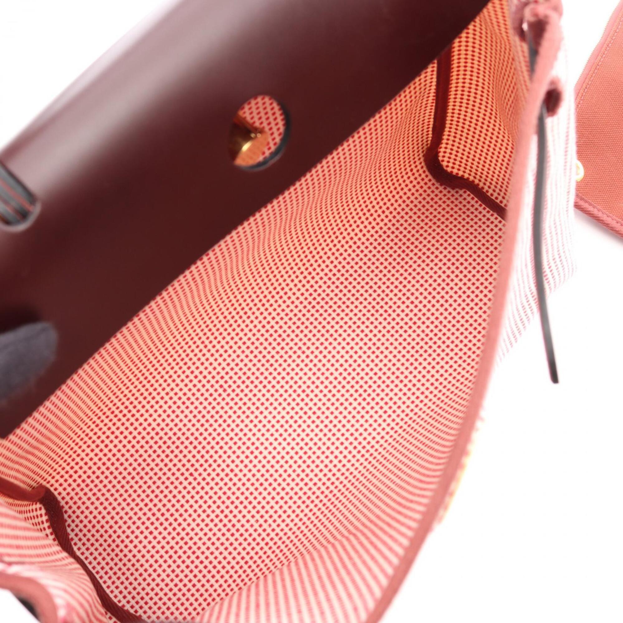 Hermes Bordeaux Red Color White Canvas Handbag Pouch (Pre-Owned)