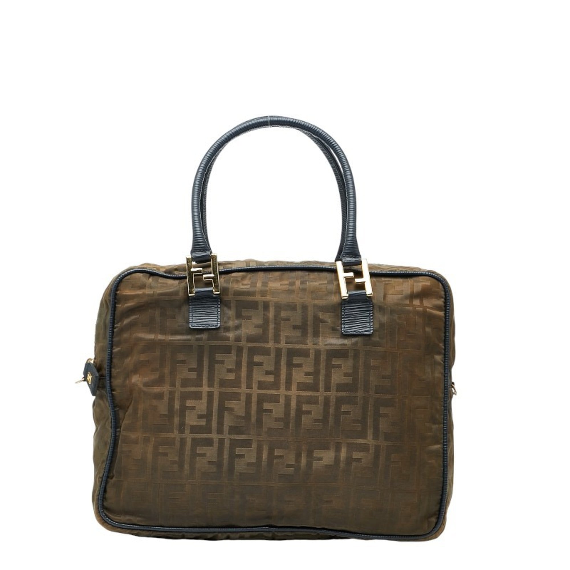 Fendi Green Khaki Navy Nylon Leather Handbag Shoulder Bag (Pre-Owned)