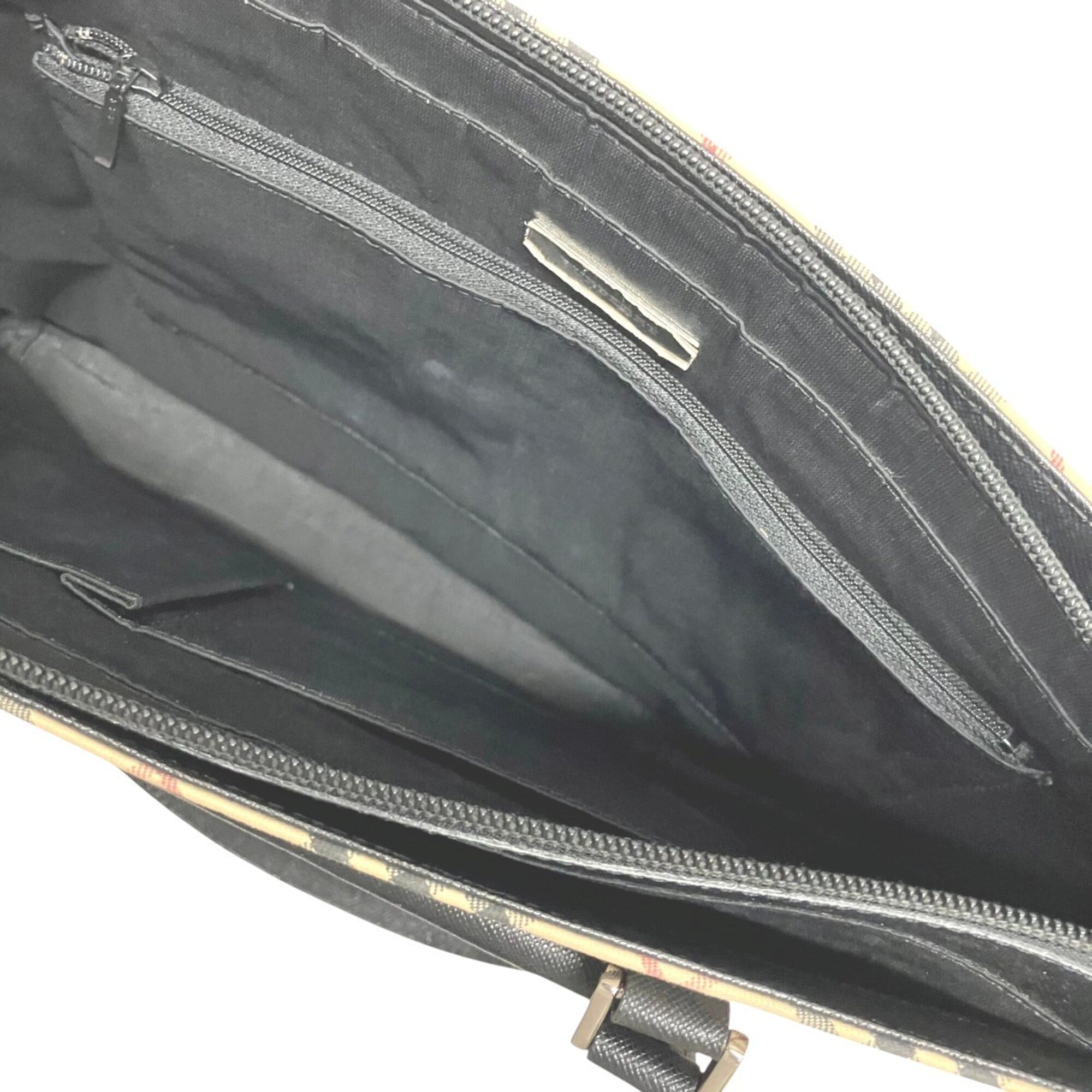 Burberry Beige Black Canvas Leather Tote Bag (Pre-Owned)