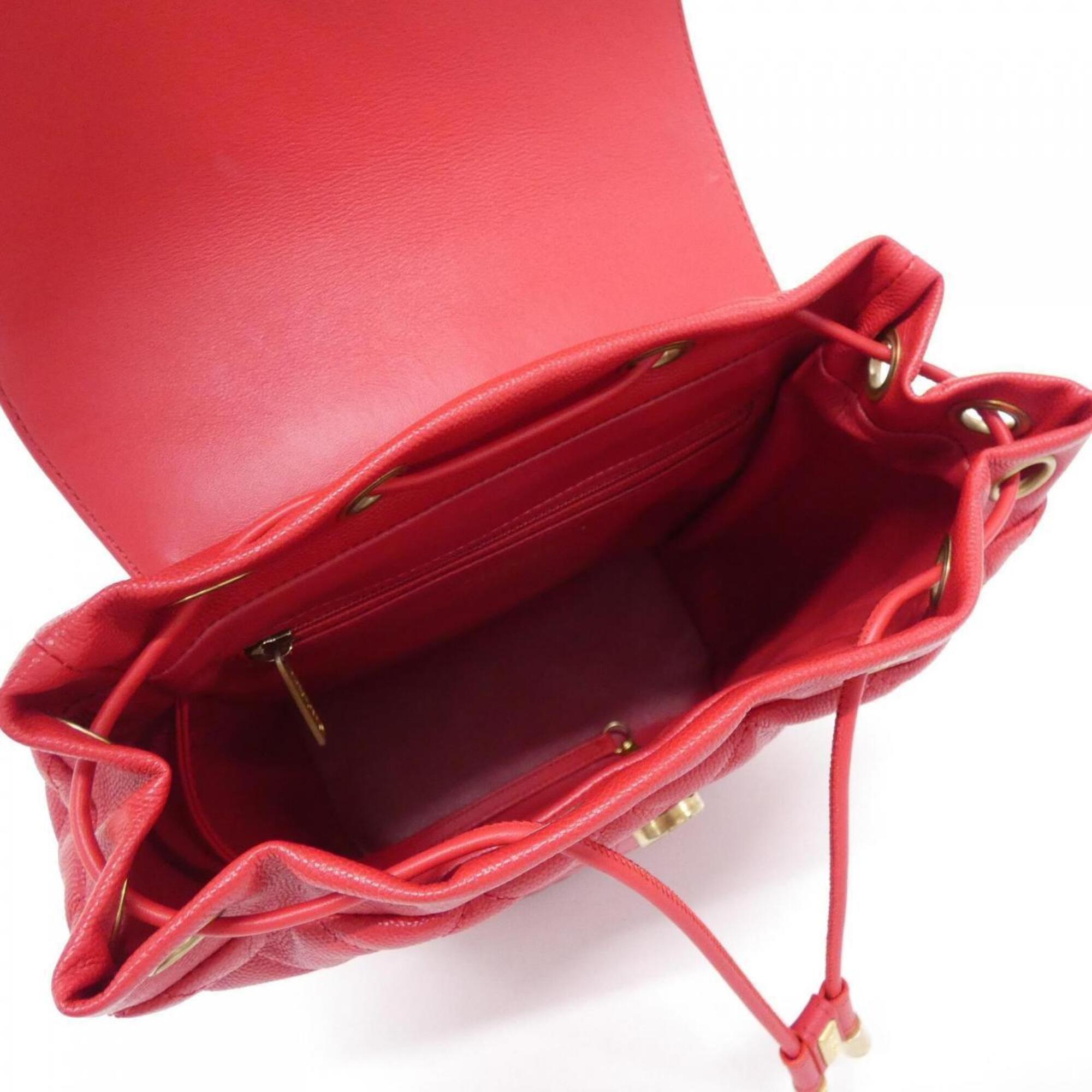 Chanel Red Color Grained Calfskin Backpack (Pre-Owned)