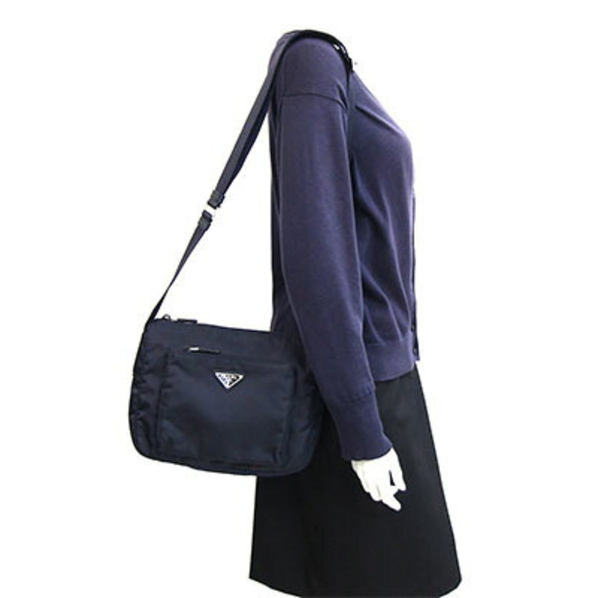 Prada Bleu Navy Nylon Leather Shoulder Bag (Pre-Owned)
