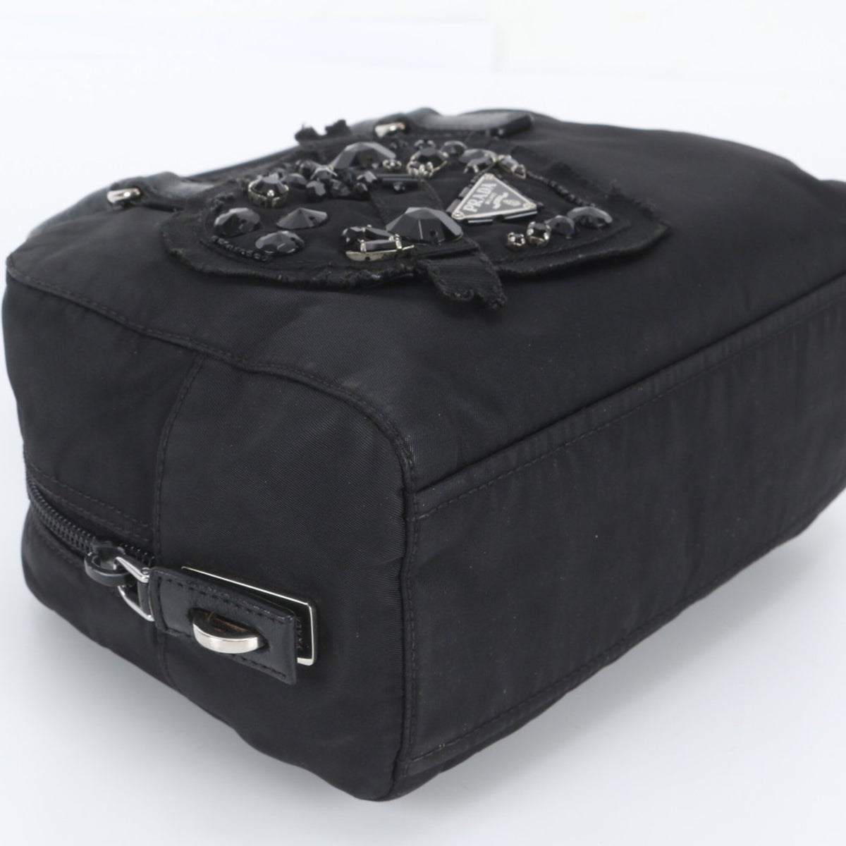 Prada Black Leather Nylon Handbag Tote Bag (Pre-Owned)