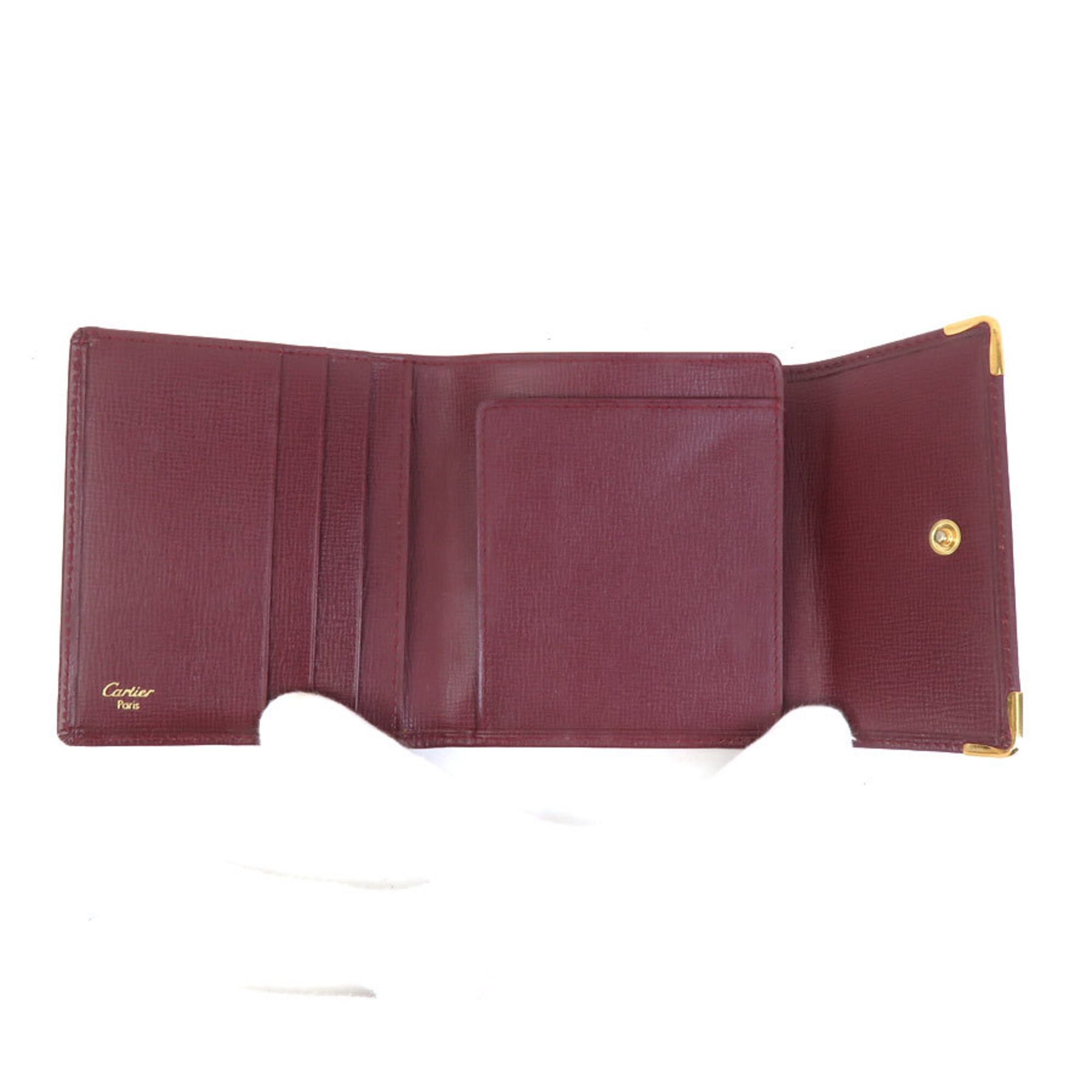 Cartier Bordeaux Leather Wallet (Tri-Fold) (Pre-Owned)