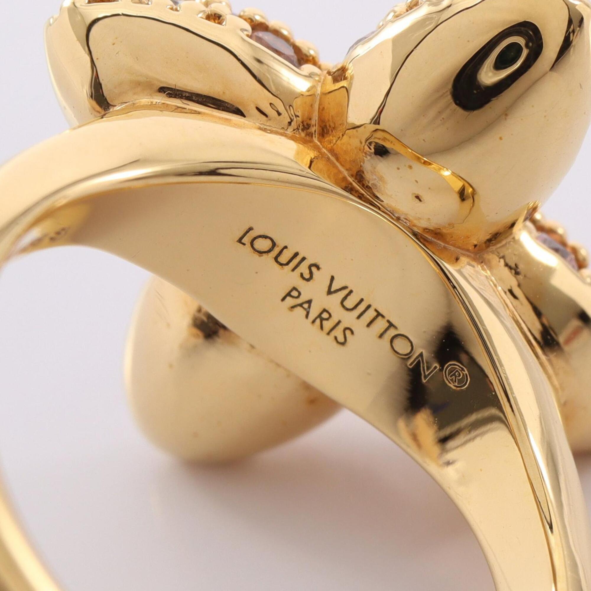 Louis Vuitton Gold Pink Gold Clear Gold Plating Rhinestone Band Ring (Pre-Owned)