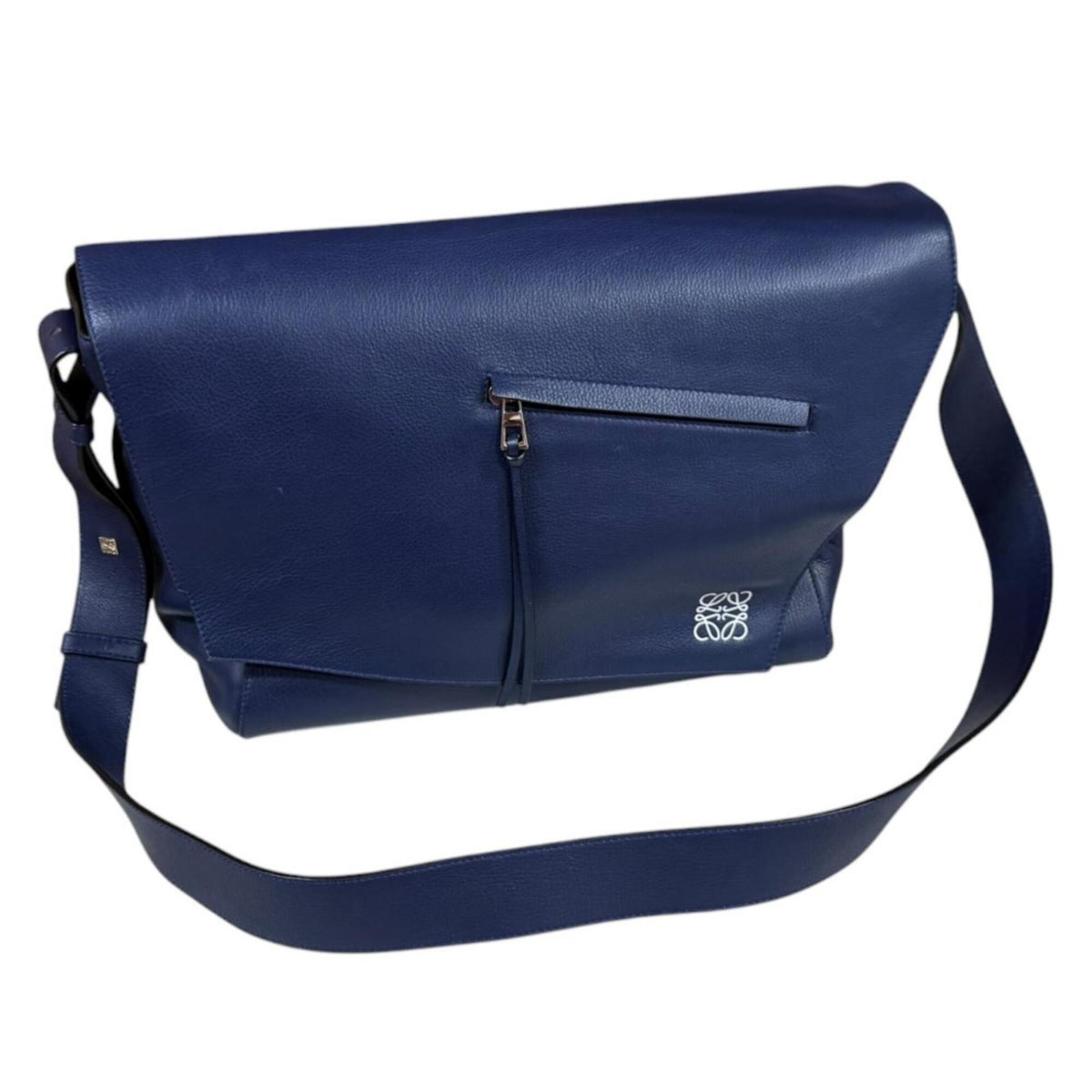 Loewe Anton Navy Leather Messenger Bag Shoulder Bag (Pre-Owned)