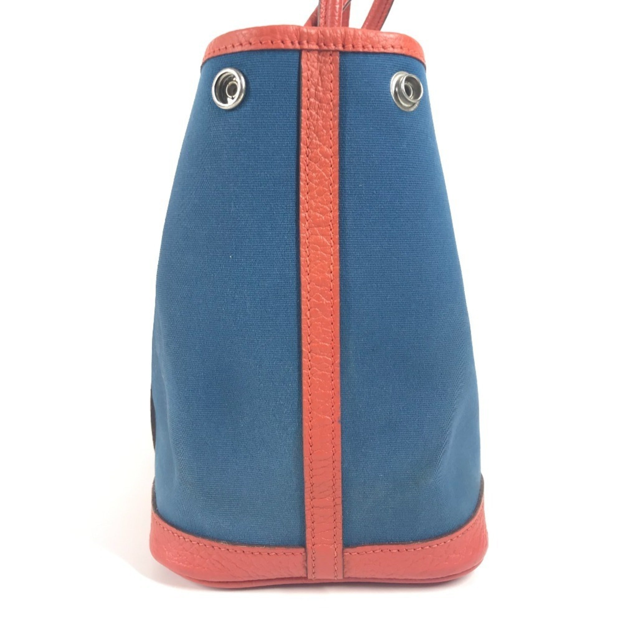 Hermes Blue Orange Canvas Leather Handbag Tote Bag (Pre-Owned)