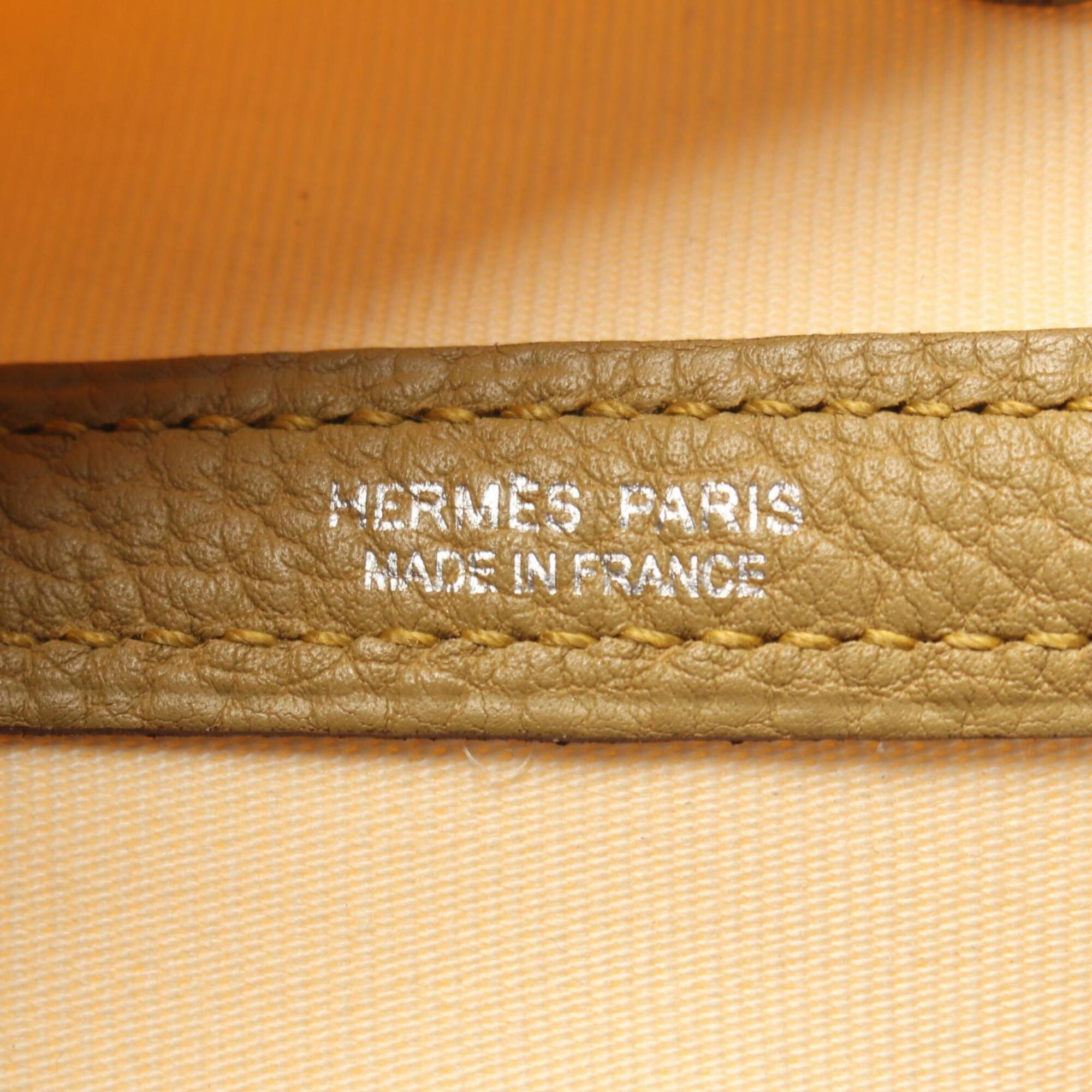 Hermes Ivory Khaki Toile Officier Negonda Leather Handbag Tote Bag (Pre-Owned)