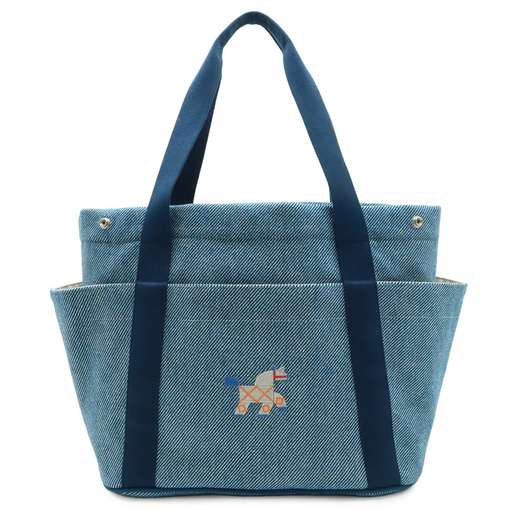 Hermes Blue Natural Wool Cotton Shoulder Bag Tote Bag (Pre-Owned)
