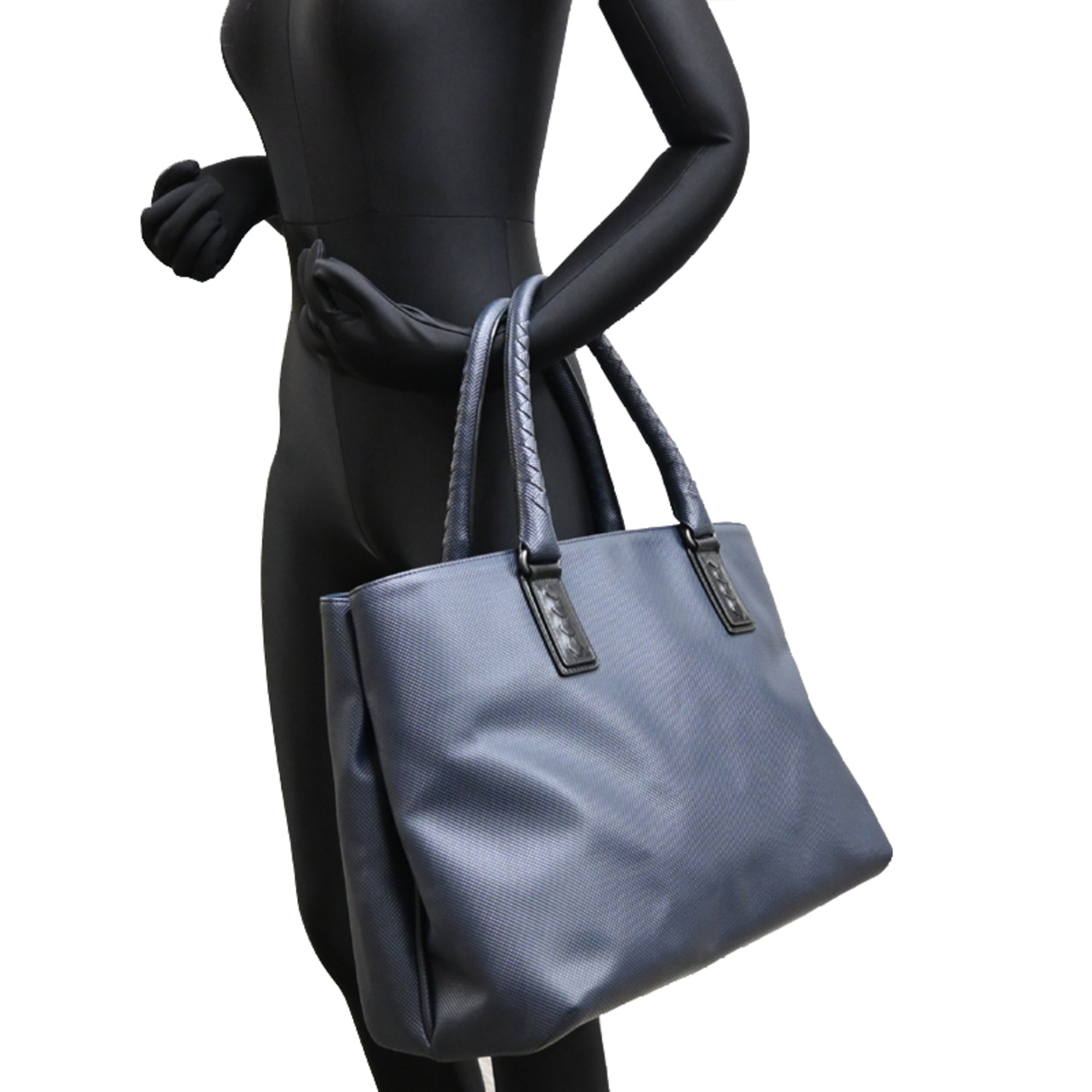 Bottega Veneta Navy Leather Pvc Tote Bag (Pre-Owned)
