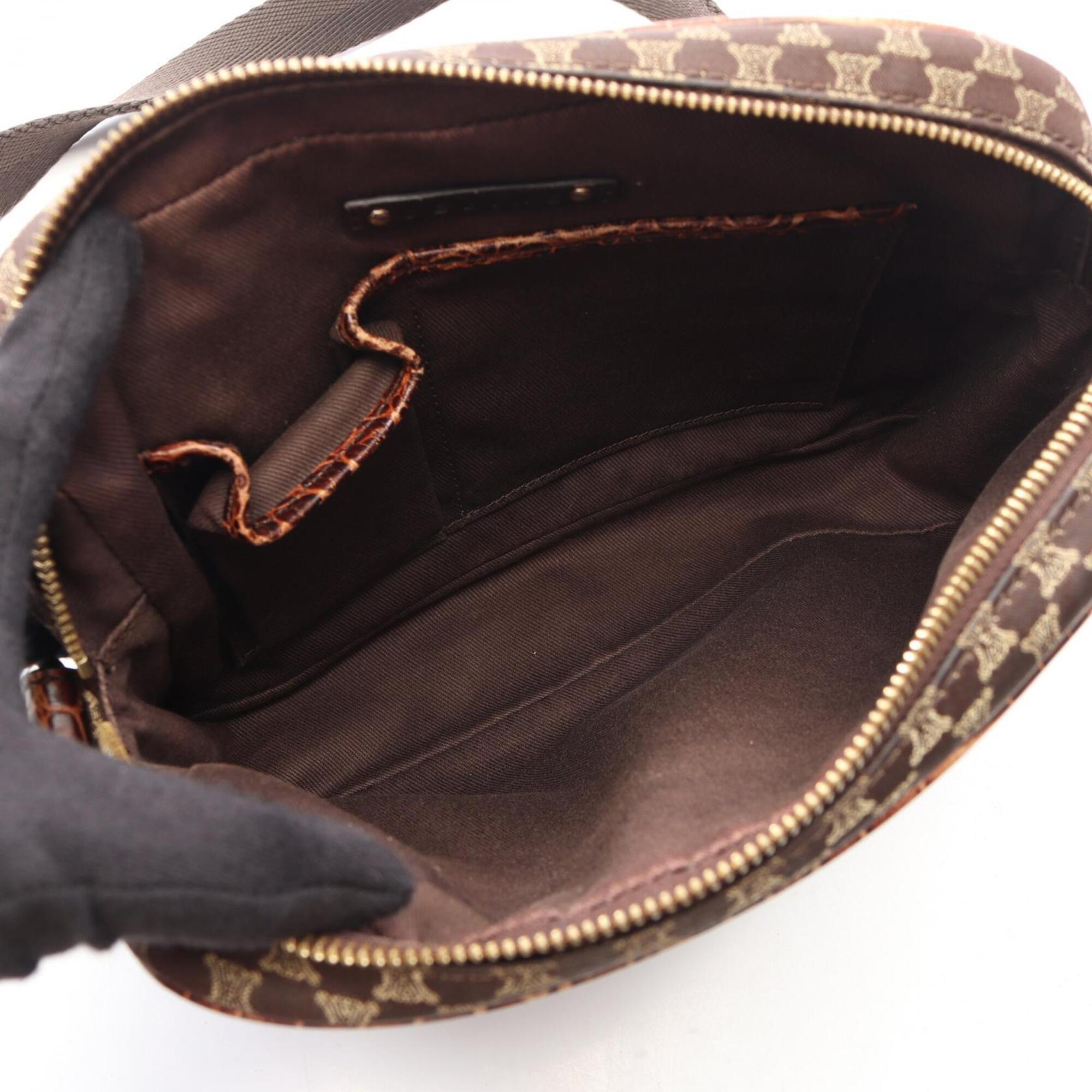 Celine Brown Canvas Leather Handbag Shoulder Bag (Pre-Owned)