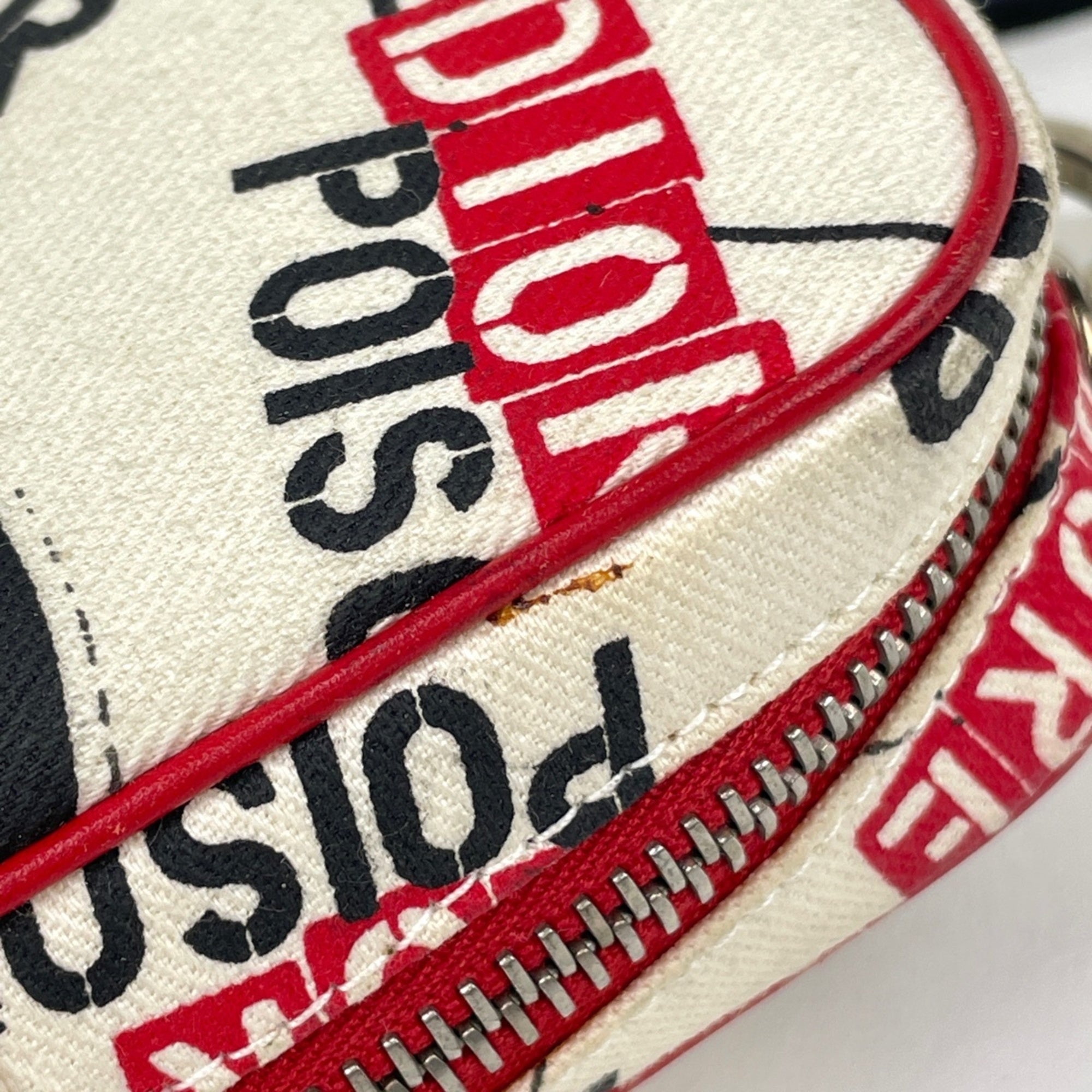 Christian Dior Red Color White Canvas Pouch (Pre-Owned)