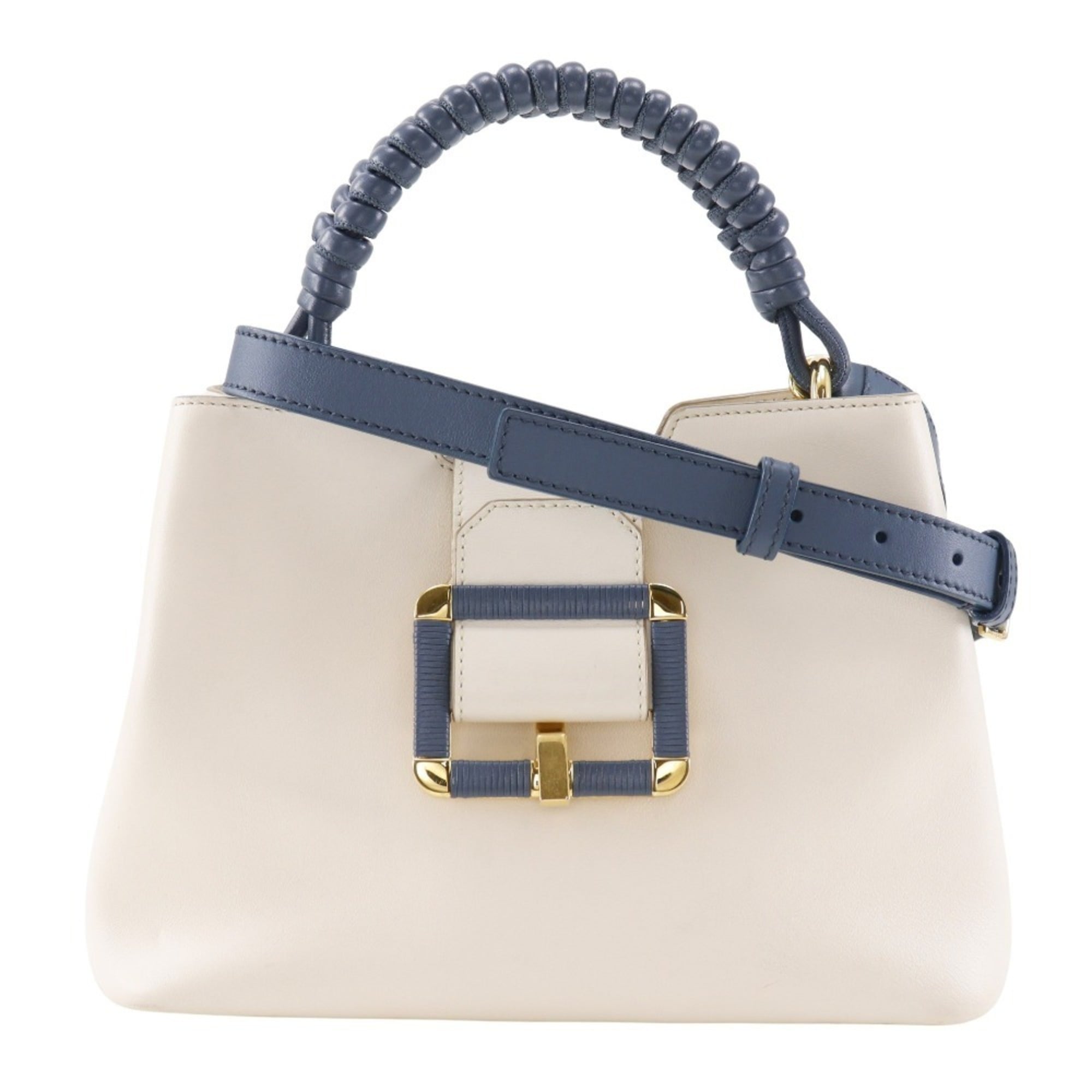 Bally Blue White Leather Handbag (Pre-Owned)