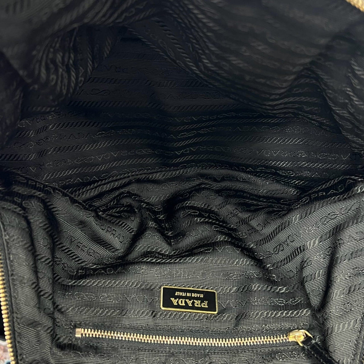 Prada Black Nylon Leather Handbag Shoulder Bag (Pre-Owned)
