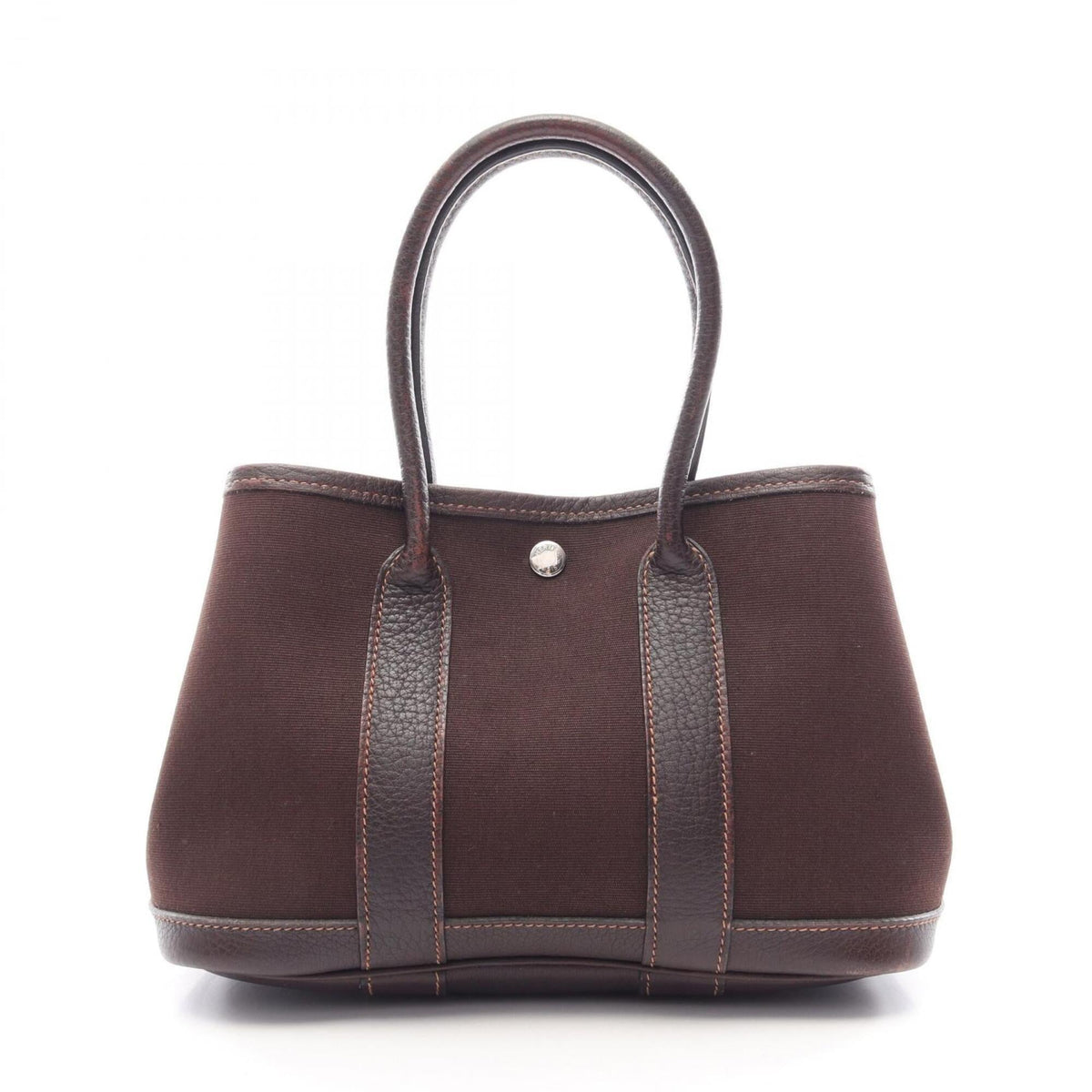 Hermes Brown Ebene Canvas Toile Officier Buffalo Leather Leather Handbag Tote Bag (Pre-Owned)
