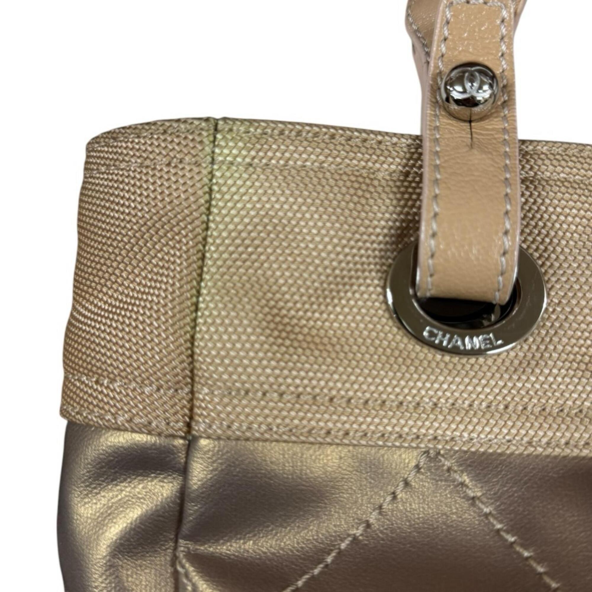 Chanel Gold Coated Canvas Pvc Leather Tote Bag (Pre-Owned)