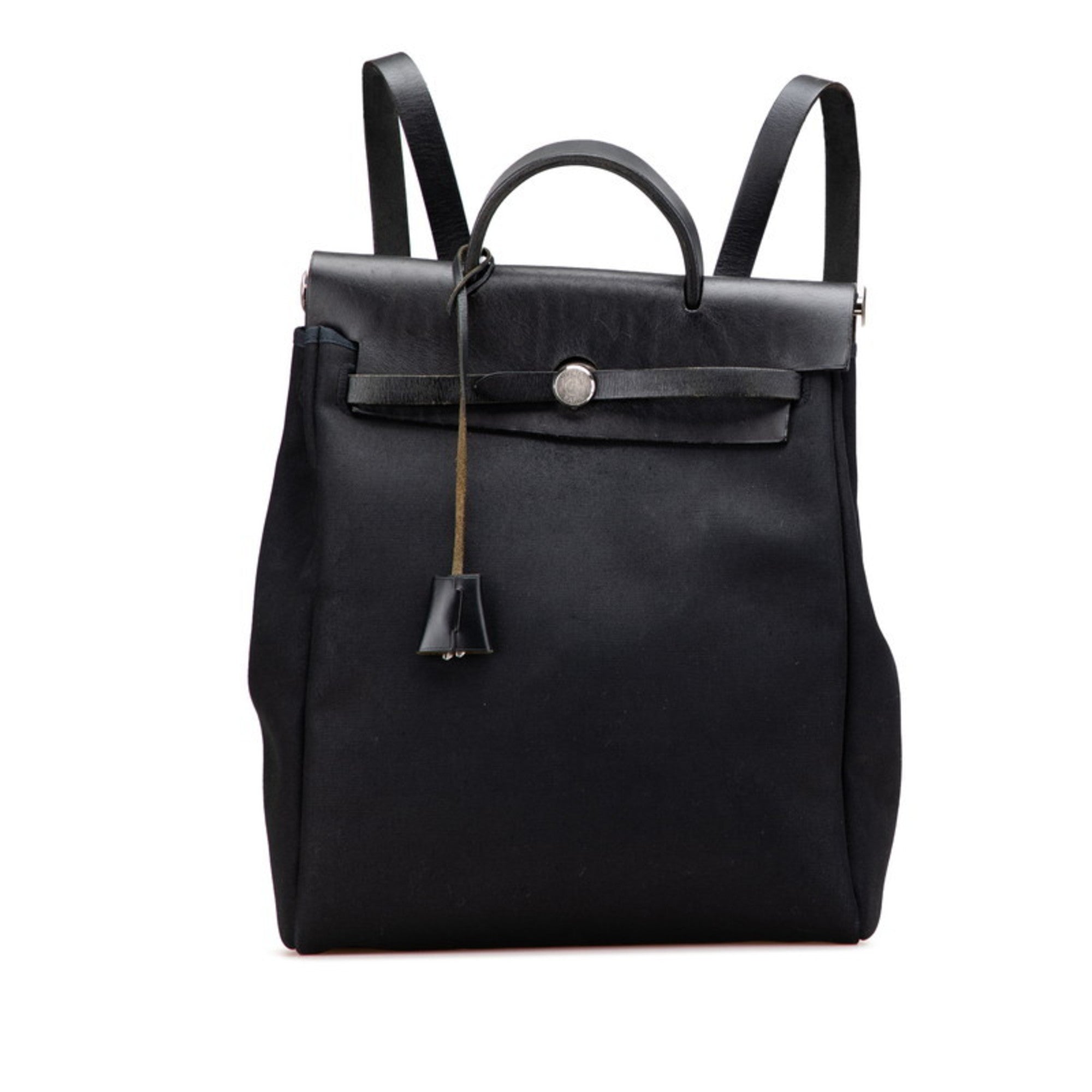 Hermes Her Bag Black Toile Officier Leather Handbag (Pre-Owned)